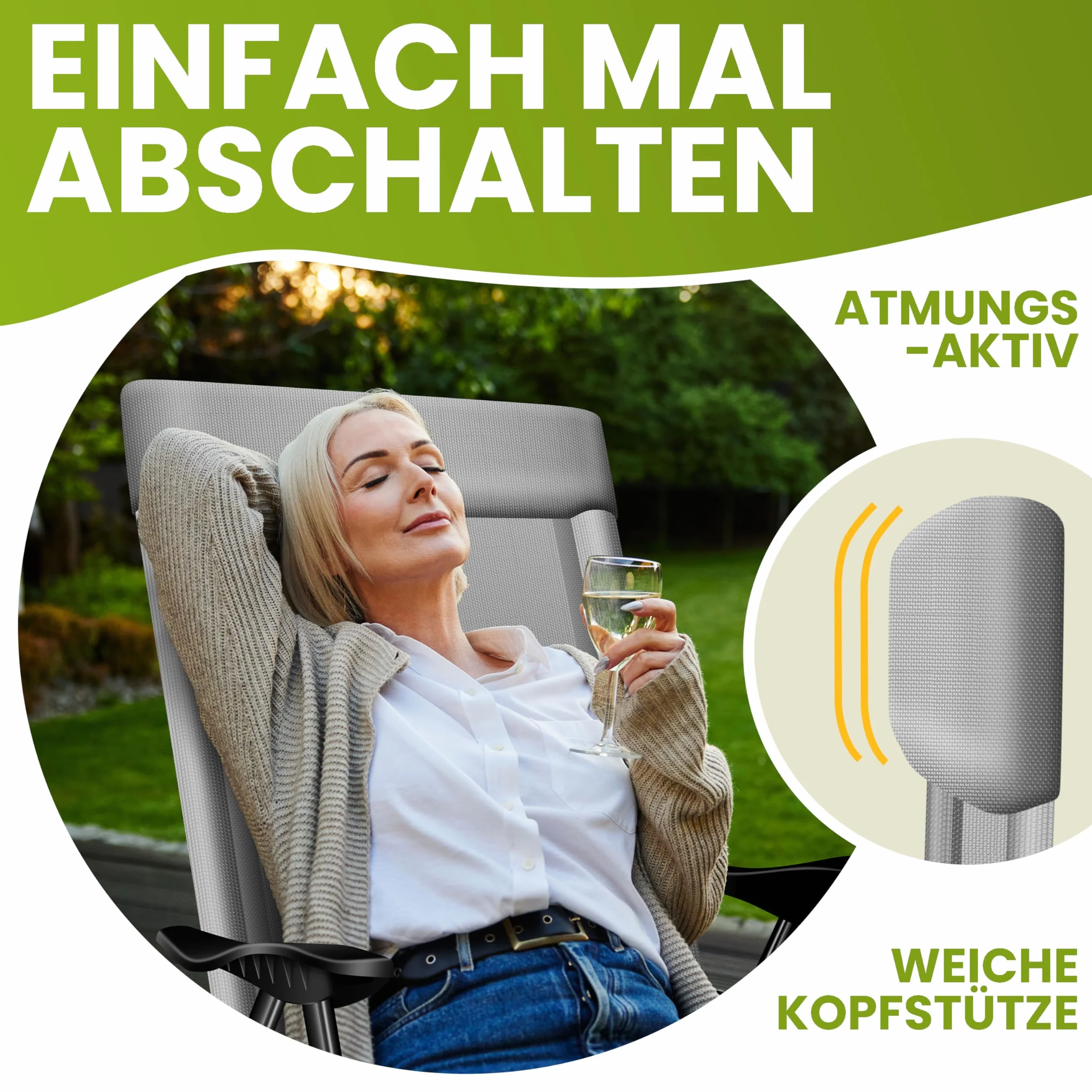 KESSER® Set di 2 sedie da Giardino, Sedia Pieghevole in Alluminio con Schienale Alto Regolabile in 7 direzioni con braccioli, Sedia da Balcone, Sedia da Campeggio Pieghevole Traspirante