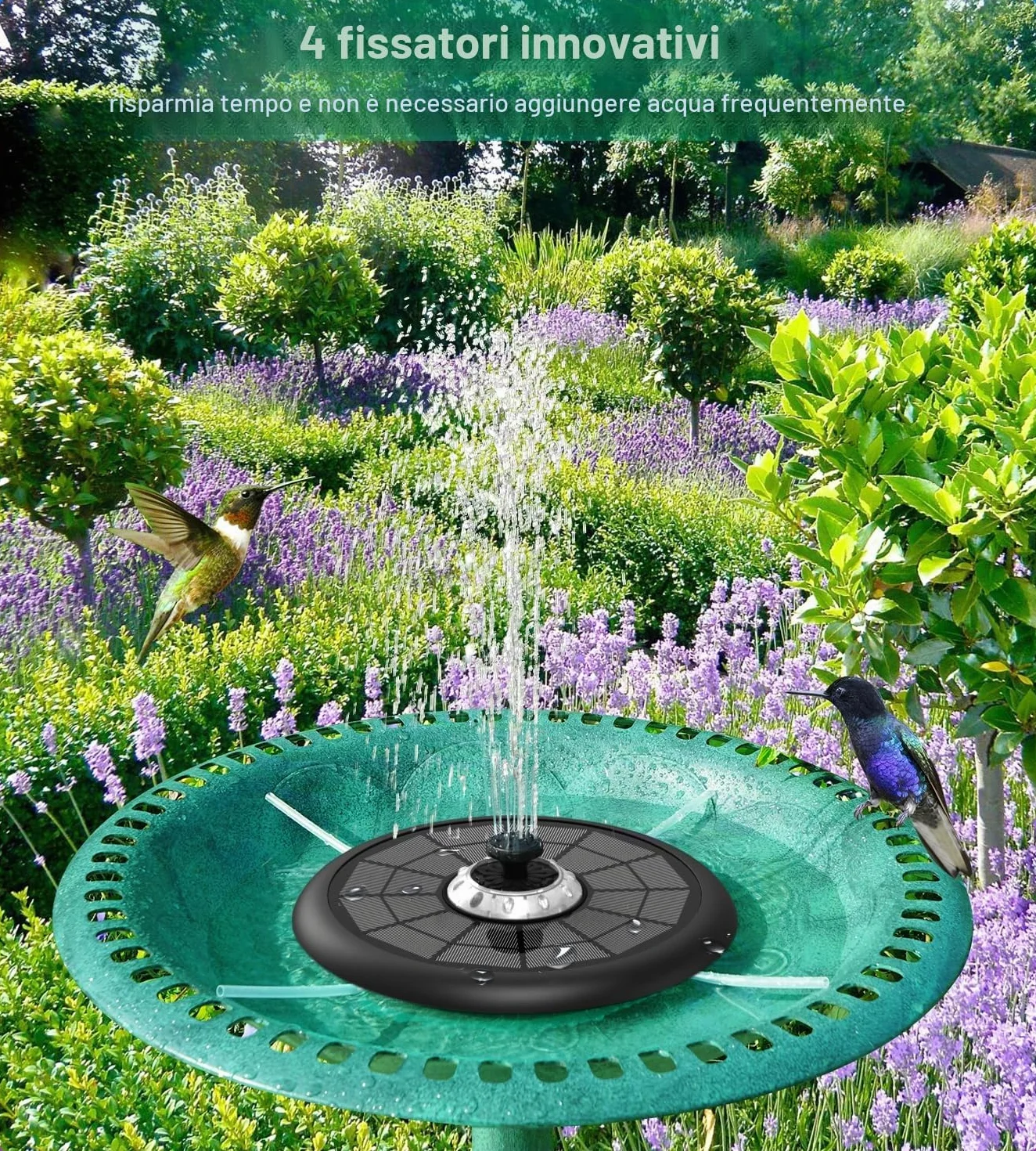SZMP Fontana Solare, 10 Luci 5W, Pompa ad Acqua Solare Fontana con 7 Ugelli, 4 Fissatori, 4000mAh Batteria, Fontana da Giardino Esterno per Uccelli, Acquario, Vaso dei Pesci