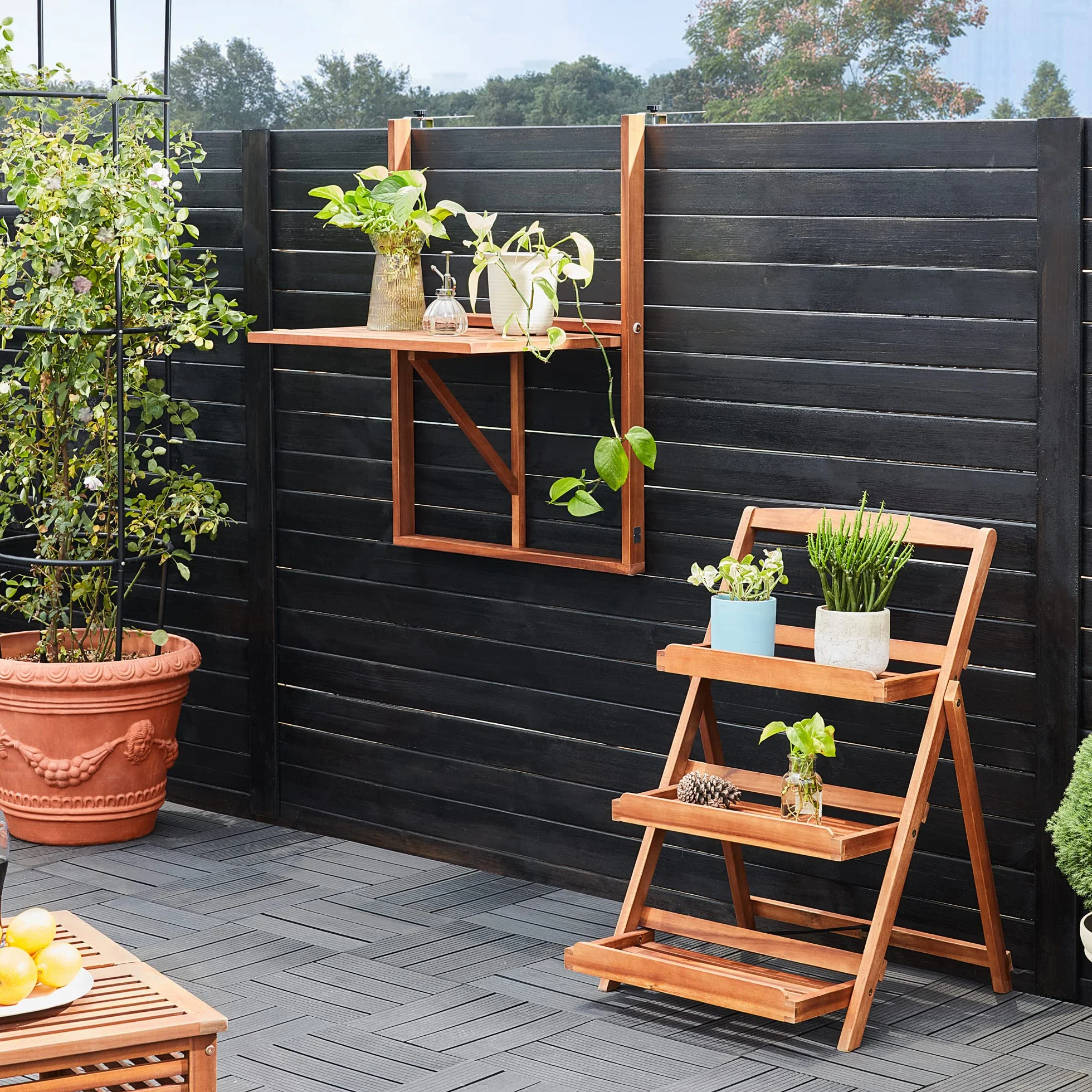 Casaria Tavolo Pensile Legno Acacia Pieghevole 65x45x87cm Tavolino da Ringhiera Balcone Esterno