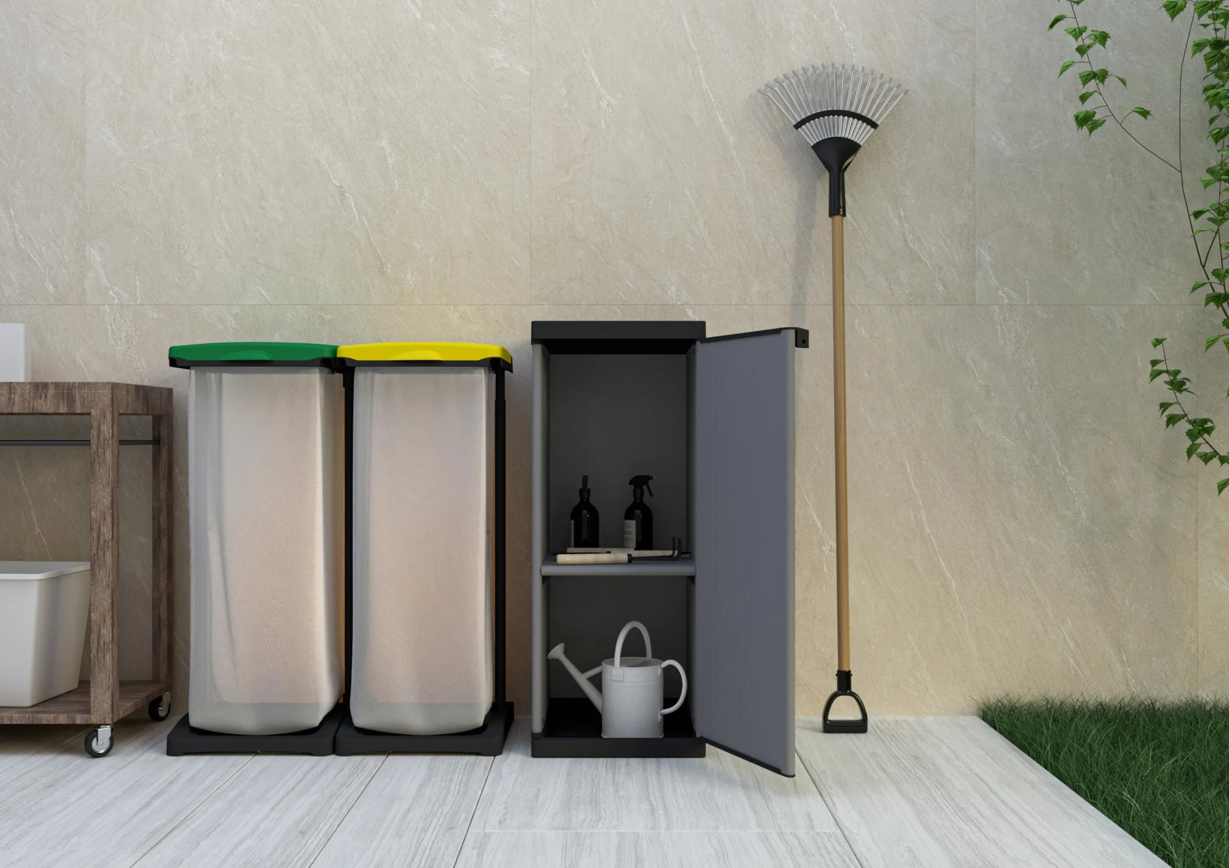 Adventa: Armadietto in resina di PVC e PP, 1 Anta, 1 Ripiano, Facile da Montare, Modular System, Resistente, Adatto ad ambienti Interni ed Esterni, 34L x 40P x 85H cm, Grigio e Nero