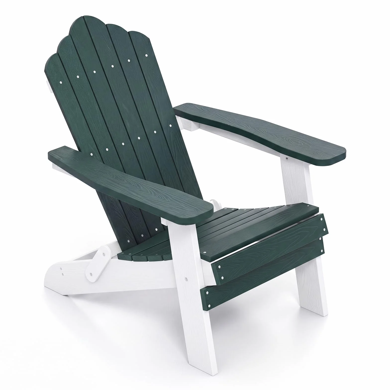 COSTWAY Sedia Adirondack Pieghevole da Giardino, Sedia da Patio in HIPS con Braccioli Larghi e Schienale Inclinato, Poltrona in Legno, per Giardino Cortile, Portata 180 kg (1, Verde+Bianco)