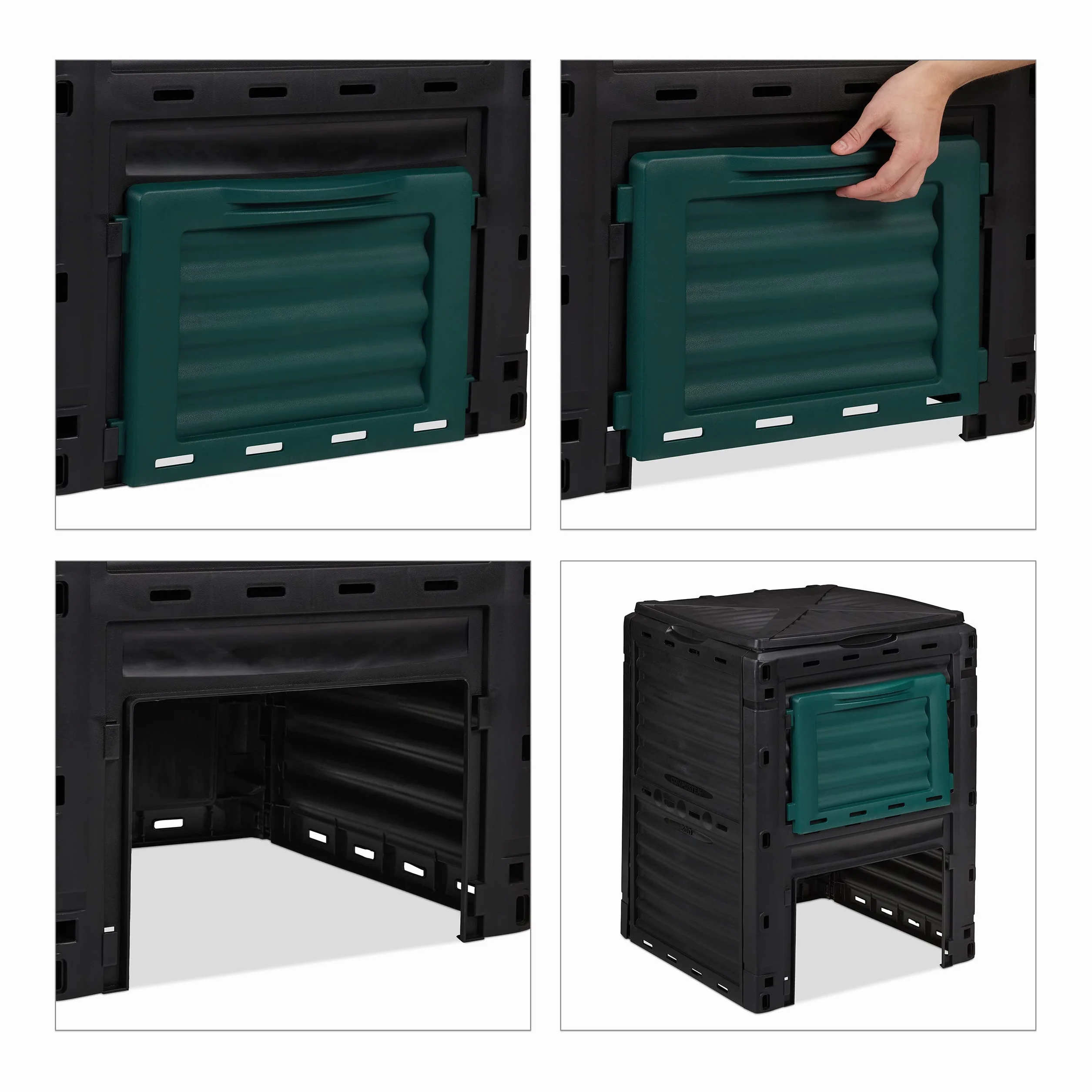 Relaxdays Compostiera da Giardino in Plastica, 230 l per Compost, Contenitore per Foglie, HxLxP: 80 x 60 x 57 cm, Nero