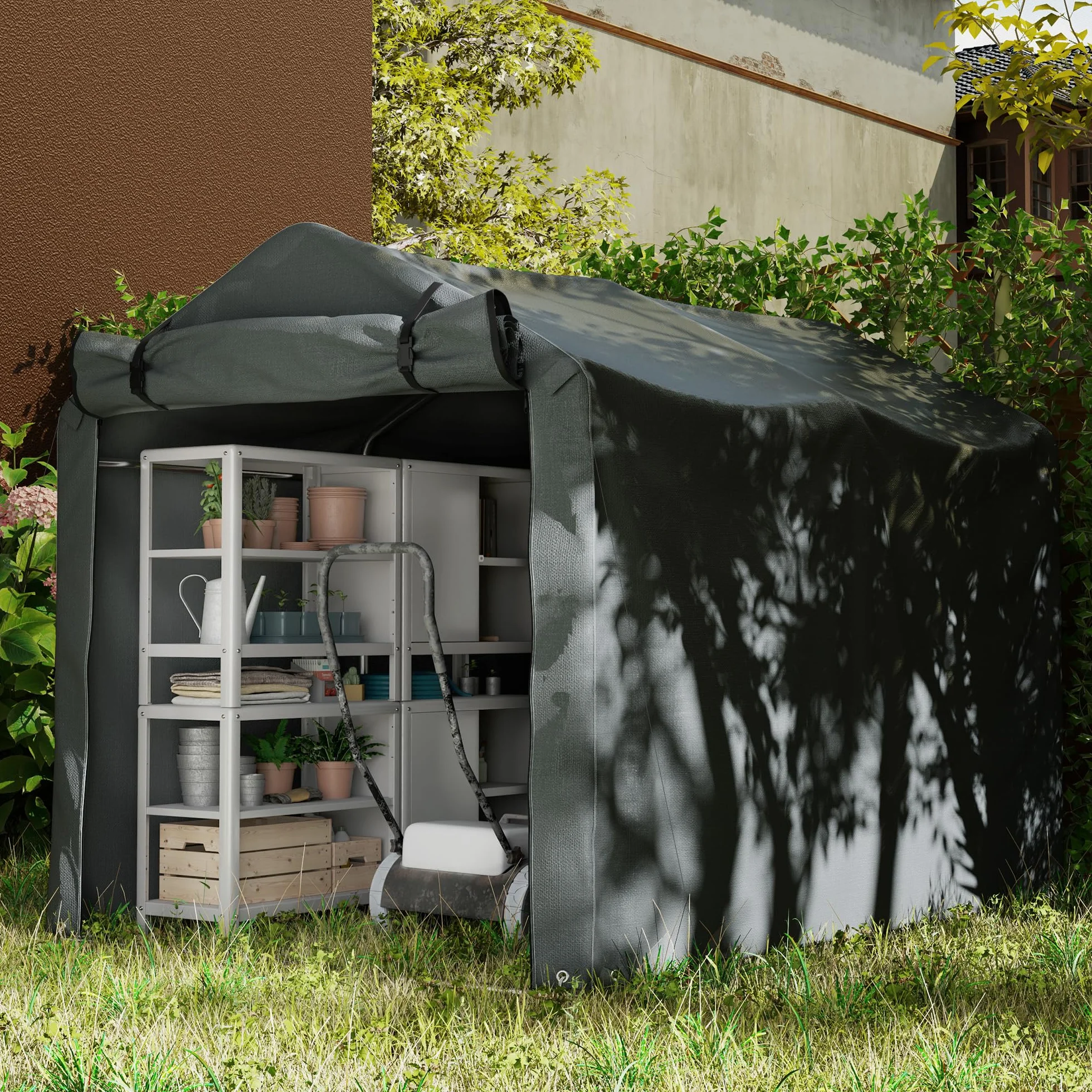 Outsunny Tenda Garage 2.2x1.6 m Ingresso Avvolgibile Metallo Zincato PE Moto Attrezzi Giardino Grigio Scuro