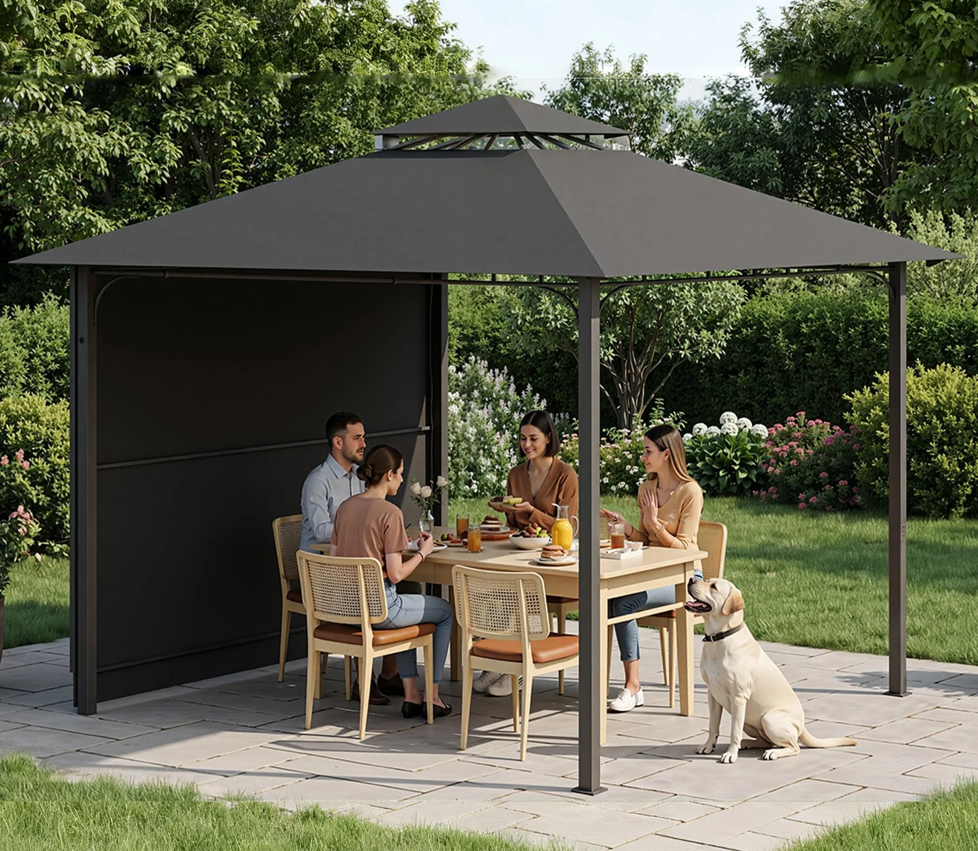 Devoko Gazebo Esterno 3x3m Impermeabile Protezione UV 50+ Pavillon Fisso Giardino 3x4.7m Grigio