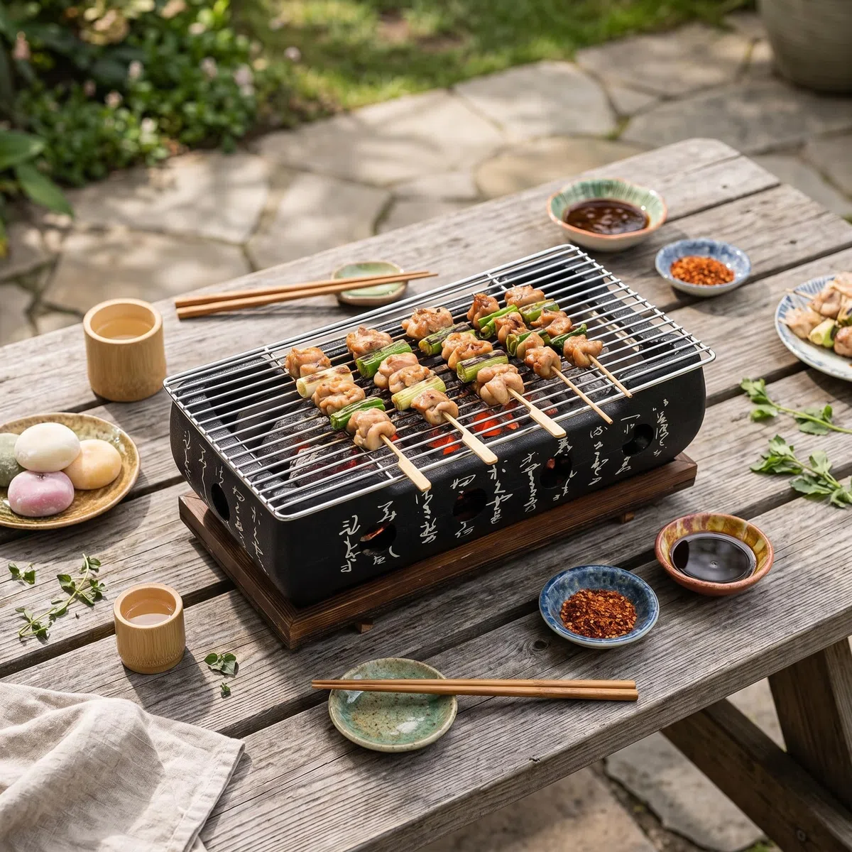 Ausla Griglia Hibachi, Griglia per Barbecue Giapponese Portatile a Carbonella con Base in Legno e Rete, Ideale per Campeggio all'aperto e Picnic (XL)