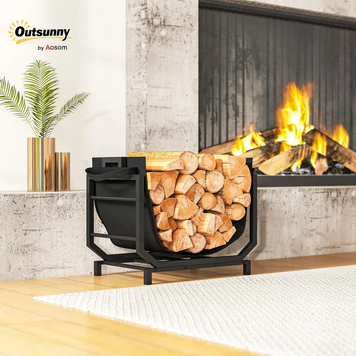 Outsunny Porta Legna Metallo 50 kg 53x33x43 cm Nero
