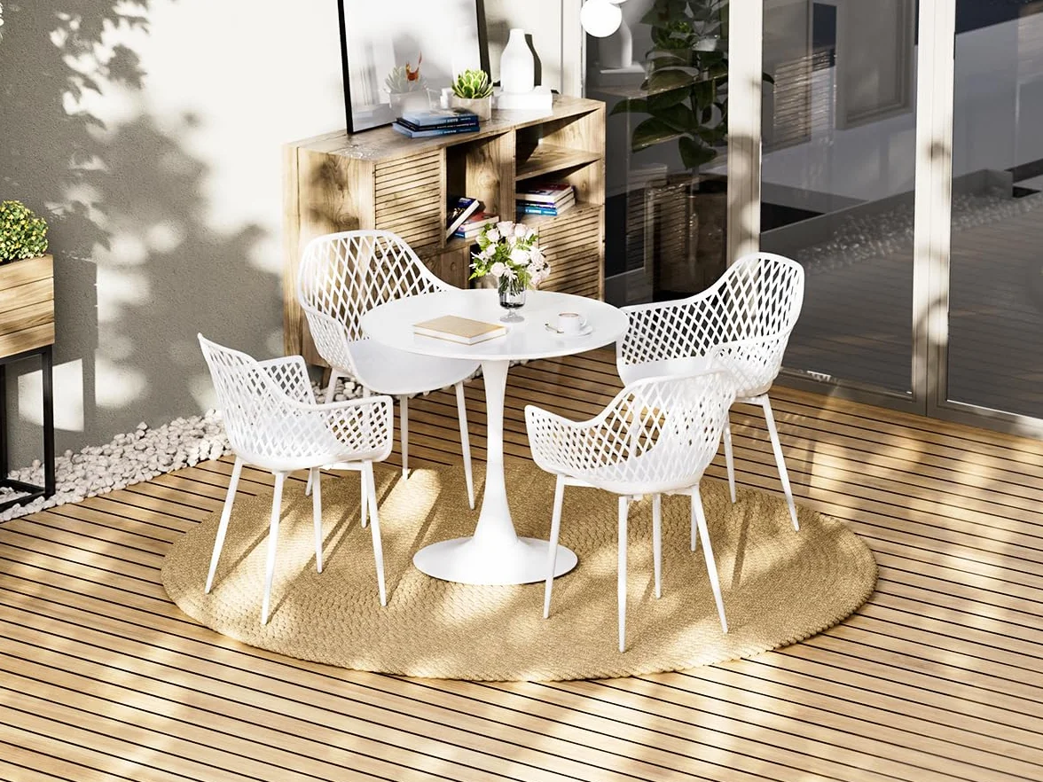 Set di 6 sedie da giardino con braccioli, resistenti fino a 120 kg, bianco