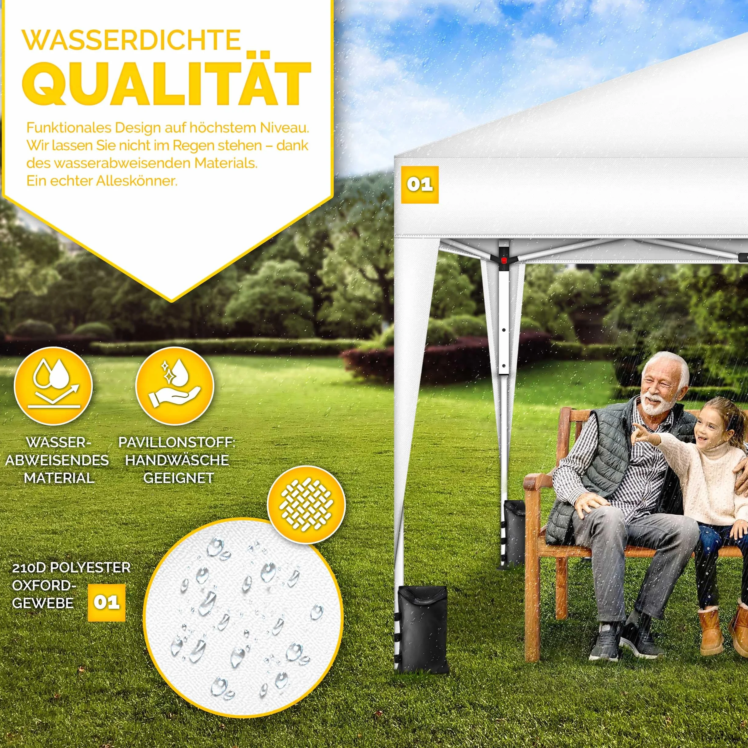 Tillvex Gazebo 3x3m Impermeabile Pieghevole Pop-Up Regolabile in Altezza con Protezione UV 50+ Tenda da Giardino Bianco