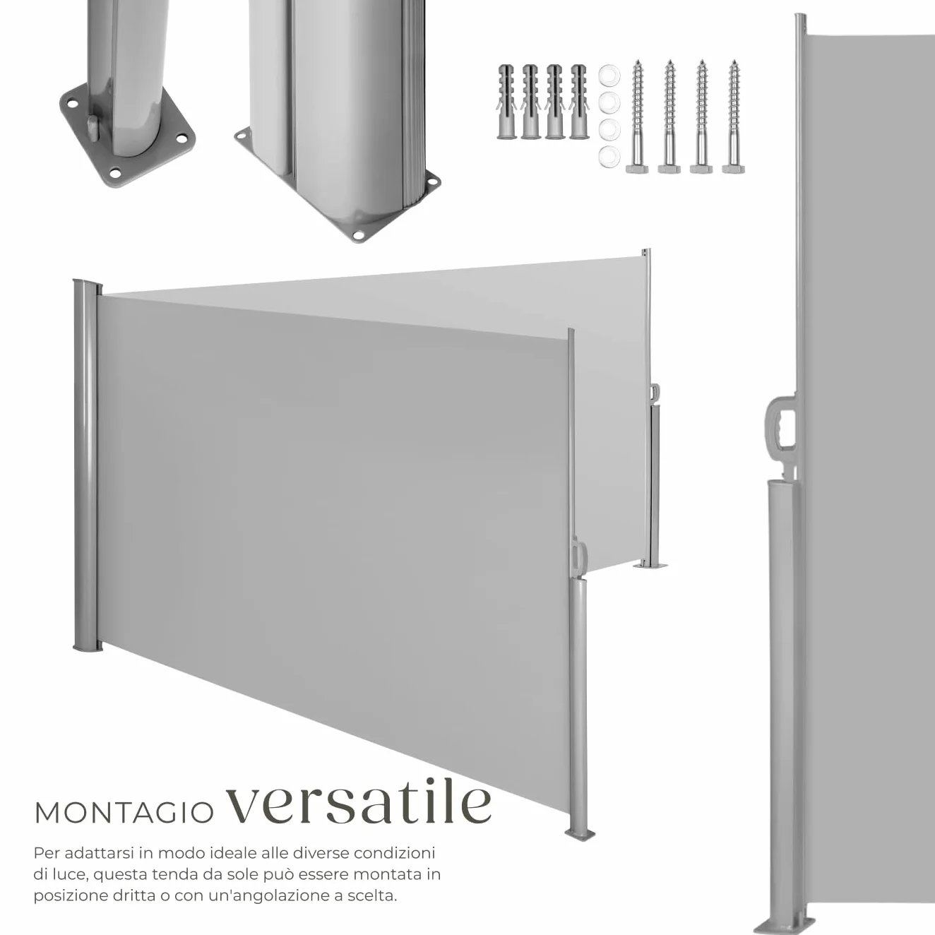 Tectake Tenda Frangivento Doppia Estensibile Cassettone Alluminio 160x600 cm Grigio