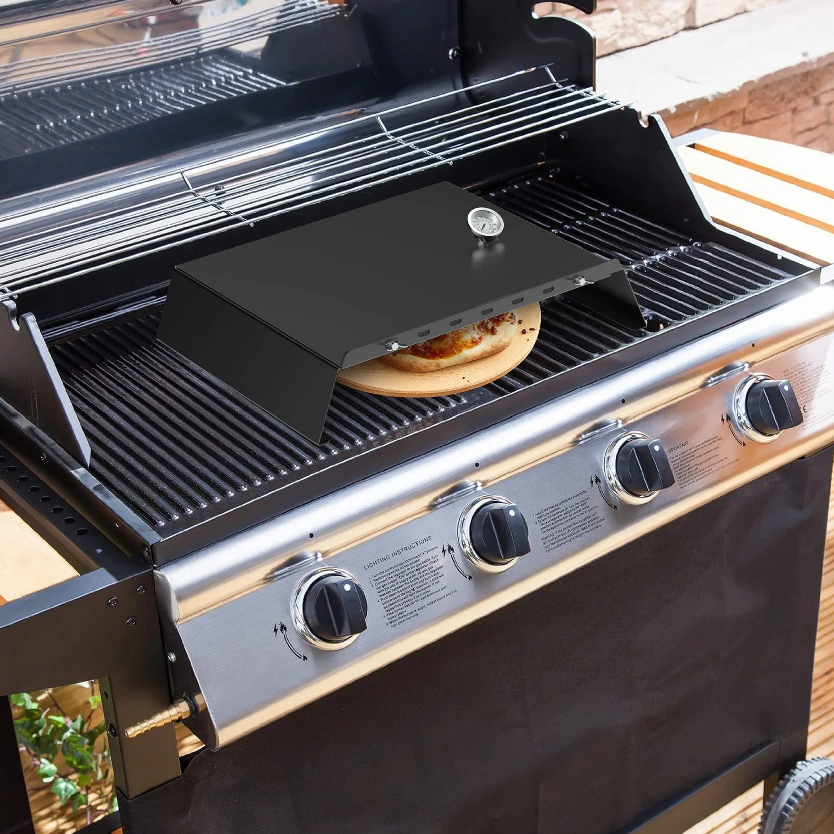 Onlyfire Inserto per Pizza Regolabile per Barbecue a Gas con Termometro 53-78 cm