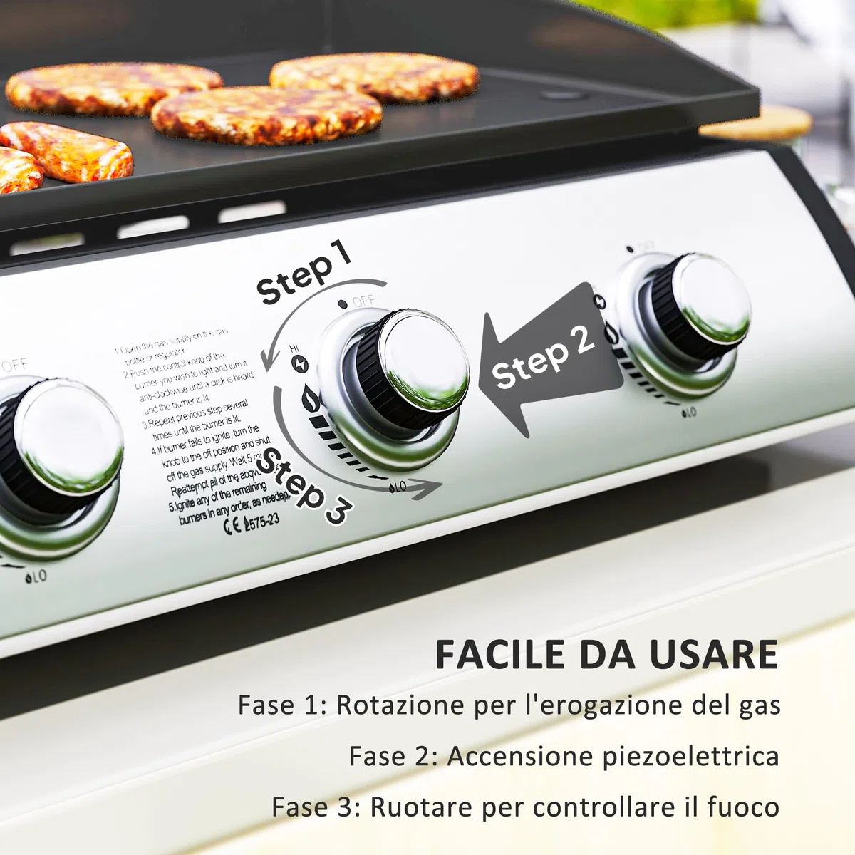Outsunny Barbecue a Gas 3 Bruciatori 7.5kW Griglia Portatile 61x35.5cm Nero