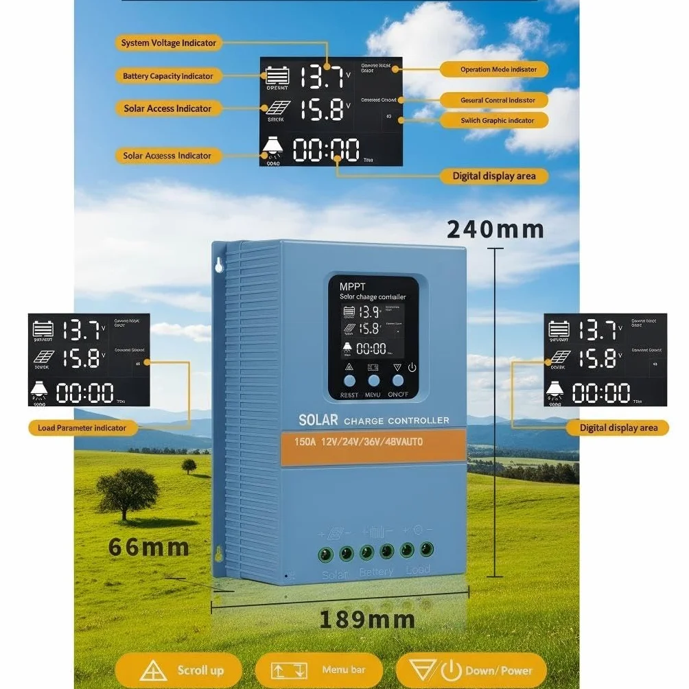 Regolatore di carica solare MPPT 150A 12V/24V/36V/48V LiFePO4 batteria al piombo