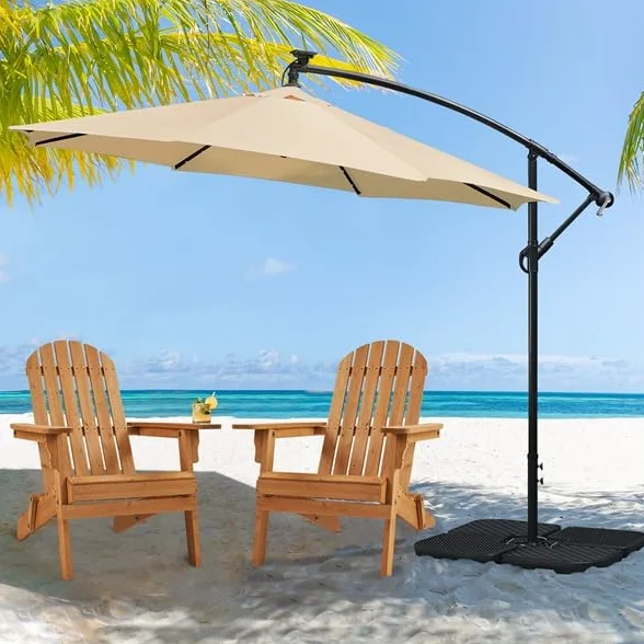 Yaheetech Base per Ombrellone Set 4 Pezzi Pesante Riempibile con Sabbia o Acqua 60L in HDPE con 4 Connettori Motivi di Rattan per Esterno Giardino Terrazza Nero
