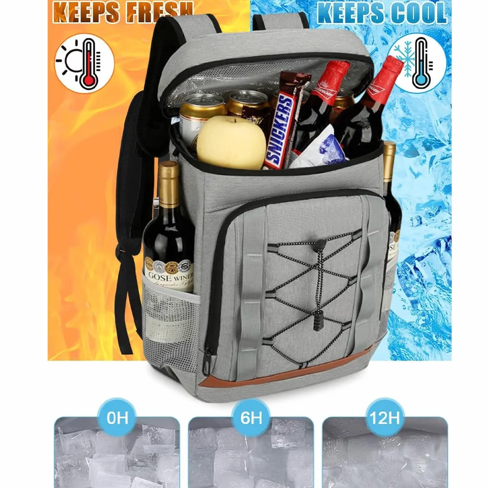 Zaino isotermico da 30 litri, grande borsa per uomo e donna, ideale per picnic, barbecue, campeggio, escursioni, shopping (nero)