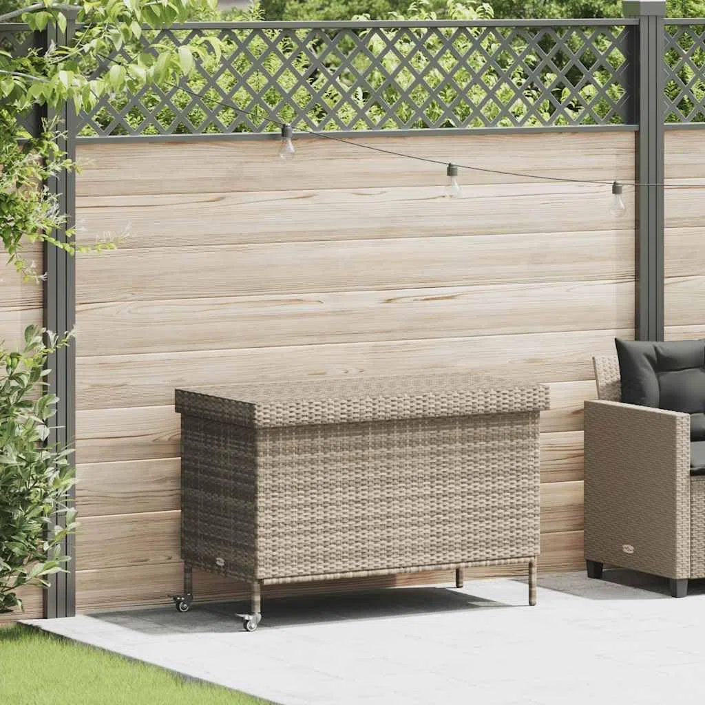 Generico Contenitore da Giardino con Ruote Grigio Chiaro Polyrattan,Cassapanche da Esterno,4103830