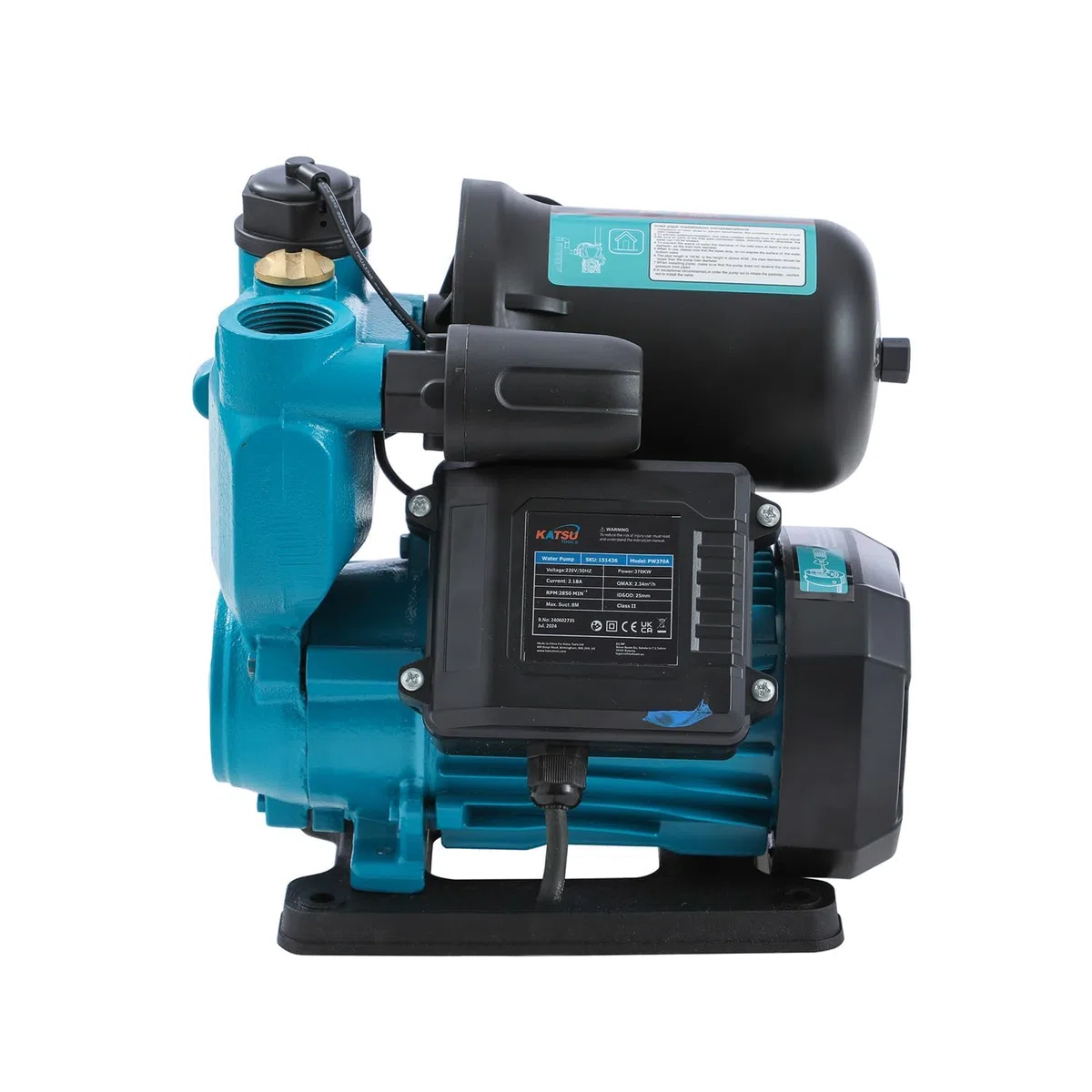 KATSU Pompa Booster Acqua 370W Pompa da Giardino, Controllo Automatico della Pressione, Autoadescante Adatta per Rubinetti Dell'acqua di Casa e Giardino 151436