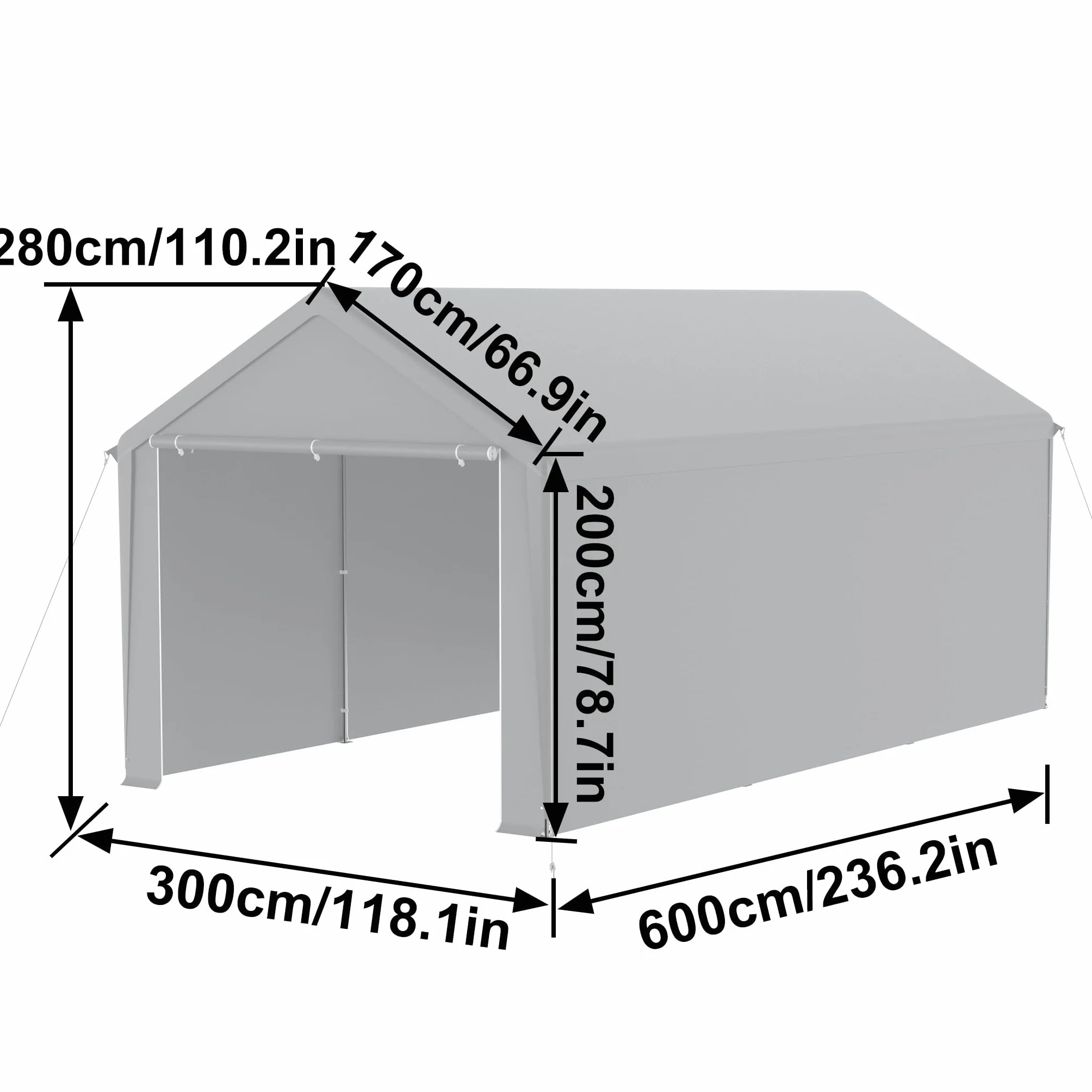 FIVMEN Carport tenda da campeggio 3 x 6 m con pareti laterali rimovibili resistente all'inverno grigio