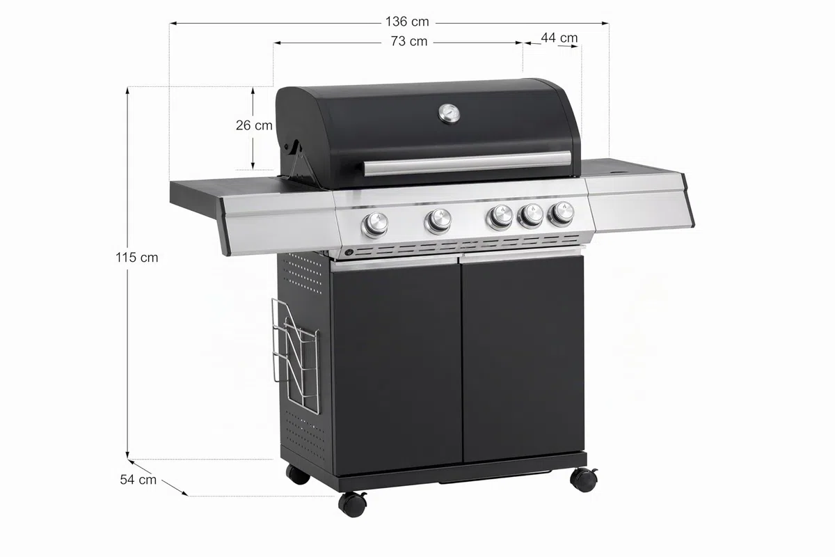 Tarrington House Barbecue a Gas Paxton 4 Bruciatori + Fornello Acciaio Inox Nero Opaco