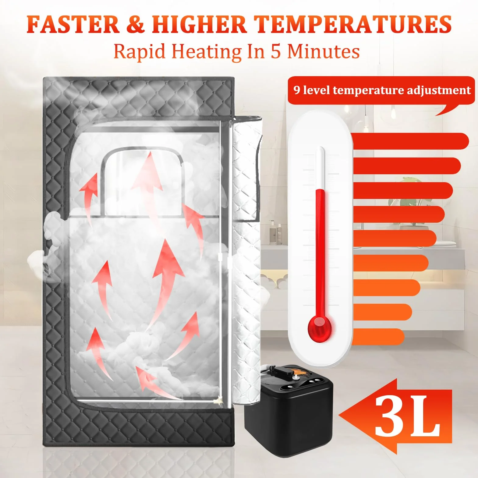 Sauna Finlandese da Esterno 1000W 180x80x80cm 9 Temperature Timer Telecomando Sedia