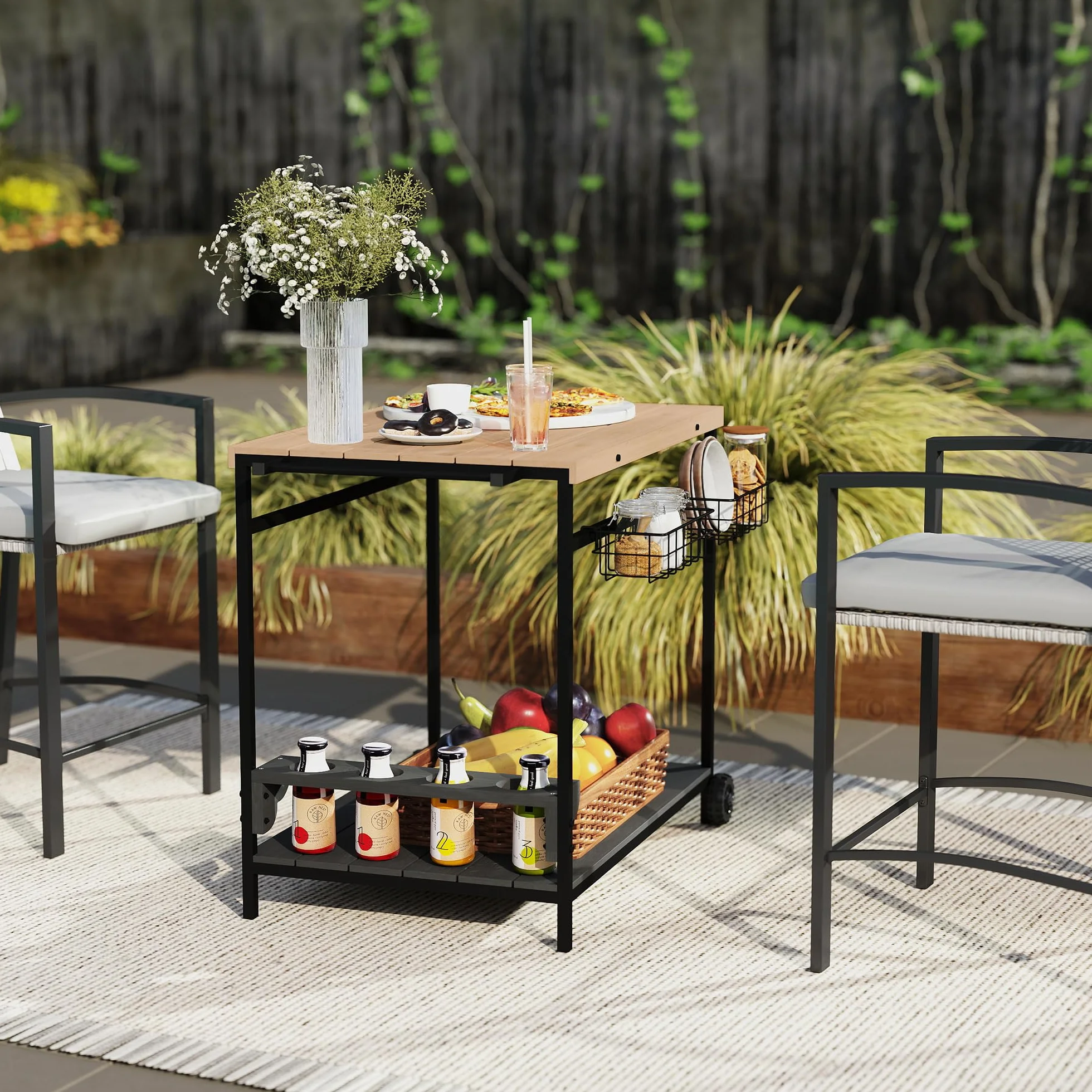 Outsunny Carrello da Giardino 2 Ripiani Legno Abete 97.5x65x81 cm Nero