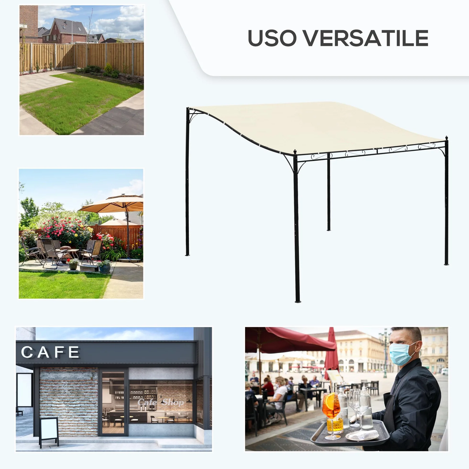 Outsunny Gazebo Pergola 3x3m Esterno Tenda Impermeabile Crema