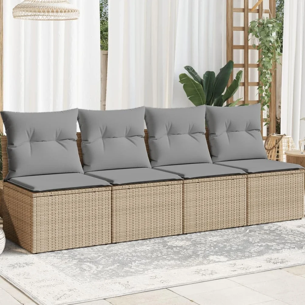 Divanetto da Esterno, Salotto da Giardino Esterno, Divano da Giardino con Cuscini a 4 Posti Beige in Polyrattan