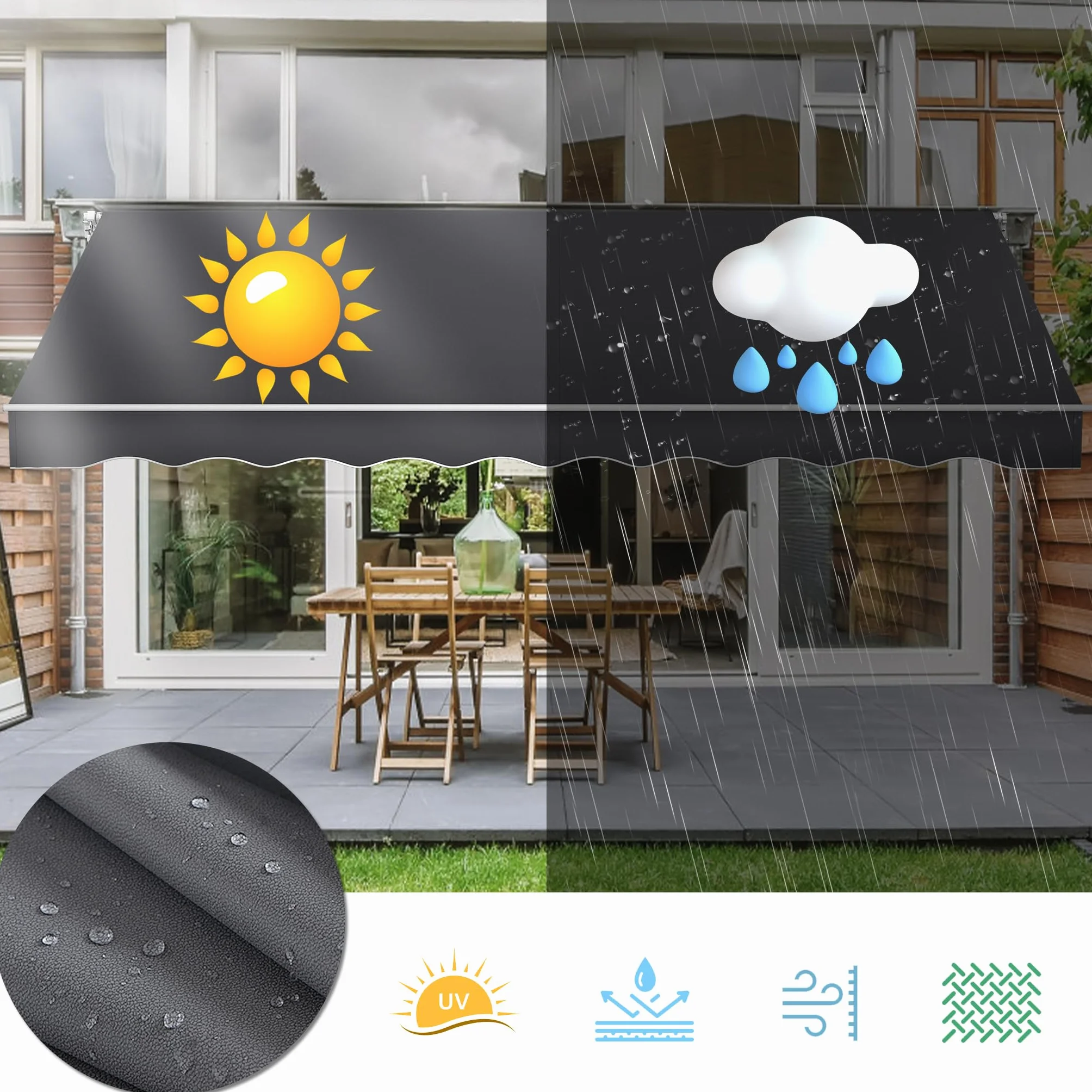 Tenda da sole per balcone con manovella impermeabile antipolvere altezza regolabile grigio scuro 3,6 x 3 m