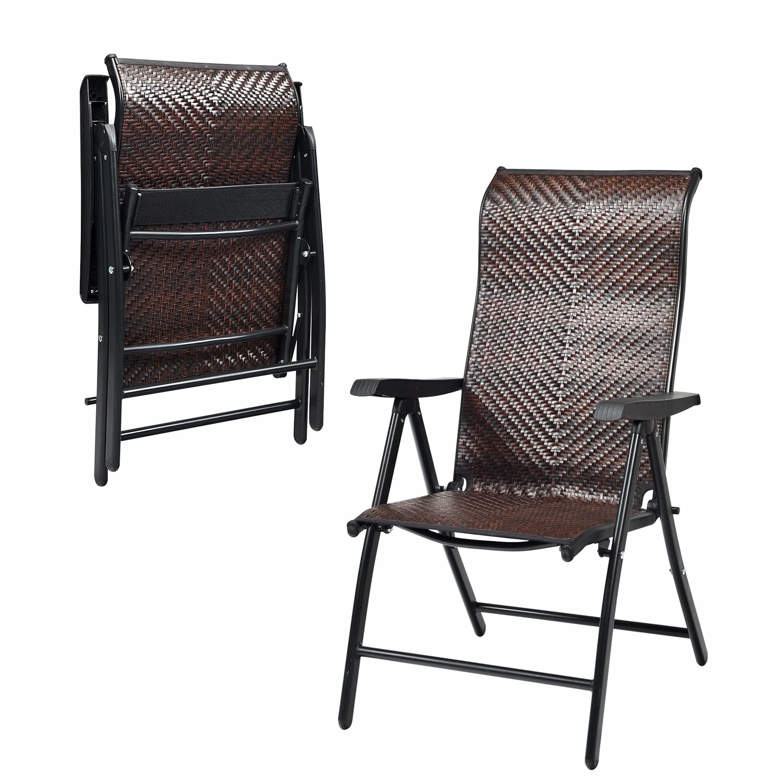 LIFEZEAL Sedia da Giardino in Rattan PE, Sedie Pieghevoli da Interno e Esterno, Poltrona di Vimini con Schienale Reclinabili per Balcone, Sedia a Sdraio con Telaio in Metallo, Portata 120 kg (1)
