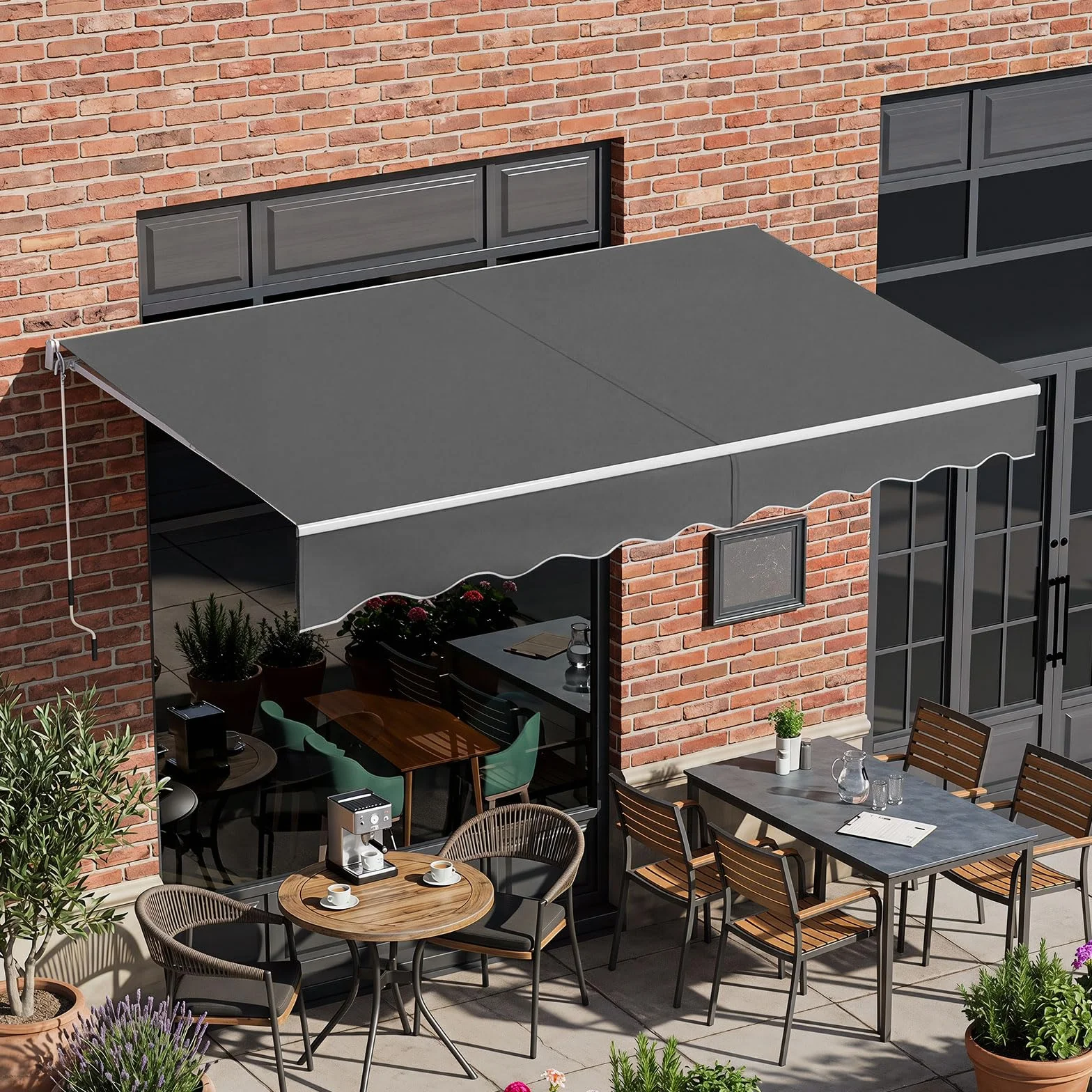 COSTWAY Tenda da Sole per Esterno Avvolgibile a Bracci Estensibili in Alluminio Impermeabile Grigio 245 x 200 cm