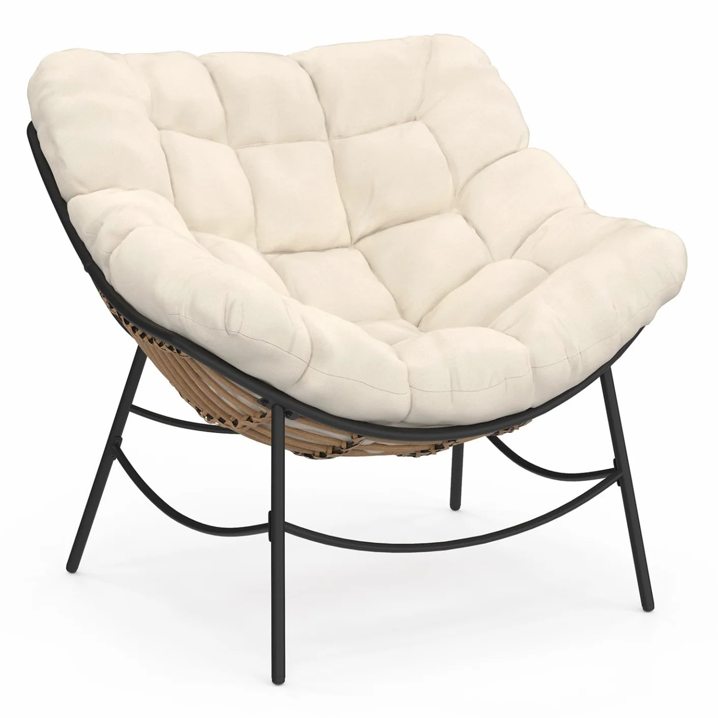 IDMarket - LOA, sdraio da giardino in rattan con cuscino ecrù