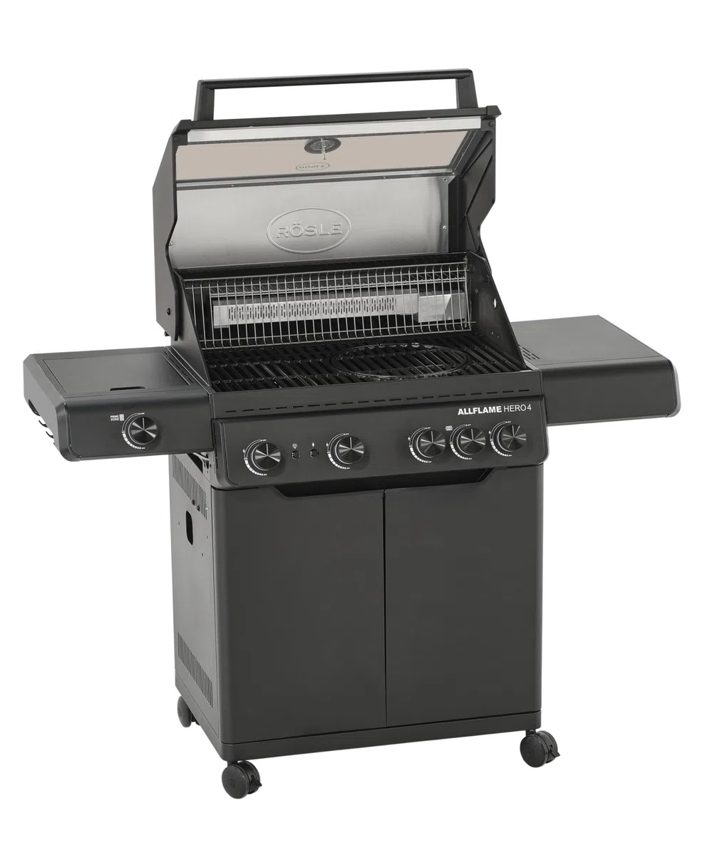RÖSLE ALLFLAME Hero 4 Barbecue a gas, 4 bruciatori 3.5 kW, PRIMEZONE, superficie cottura 70x45 cm, griglie ghisa