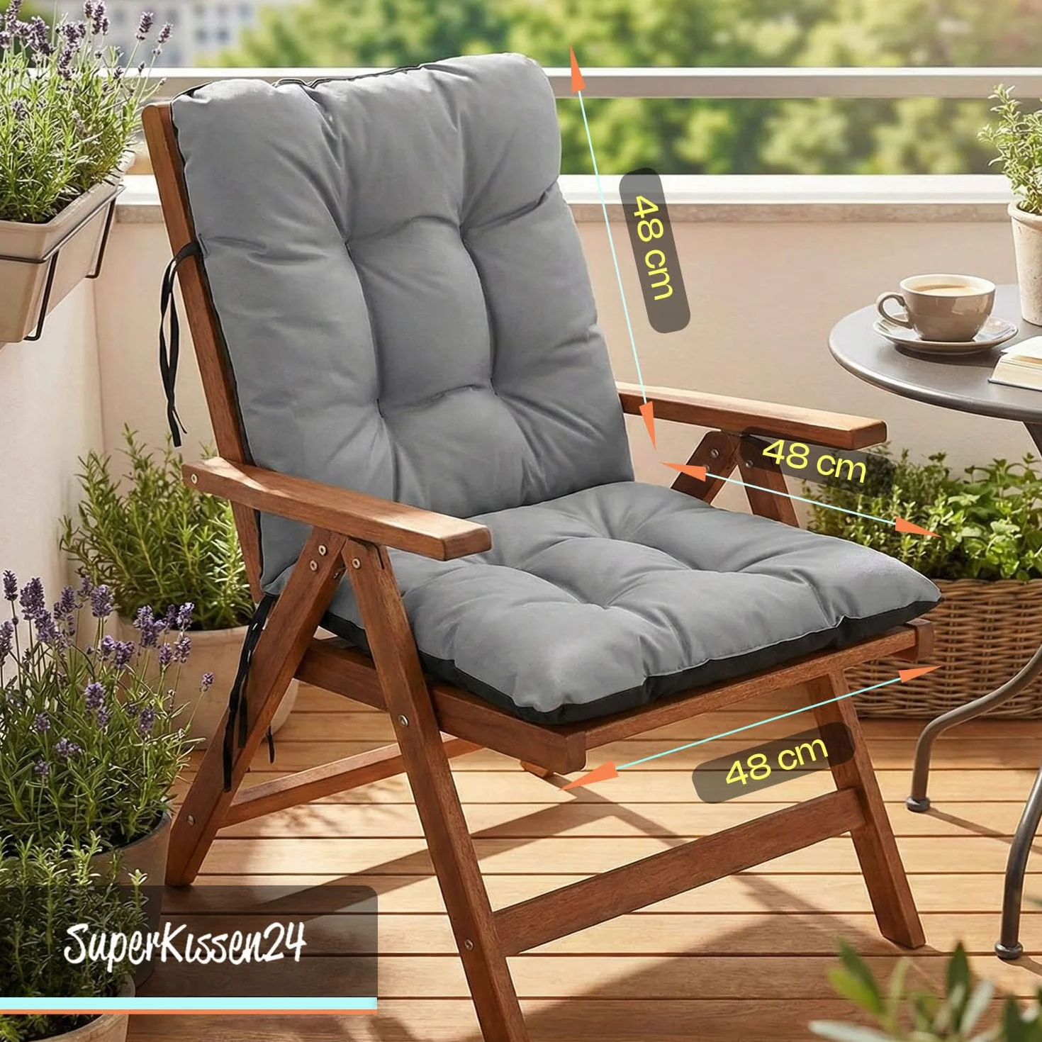 SuperKissen24. Set di 2 Cuscini per Sdraio 96x48 cm da Esterno ed Interno Resistente e Comodo per Sedie Reclinabili, Spiaggine e Poltrone da Giardino - Grigio