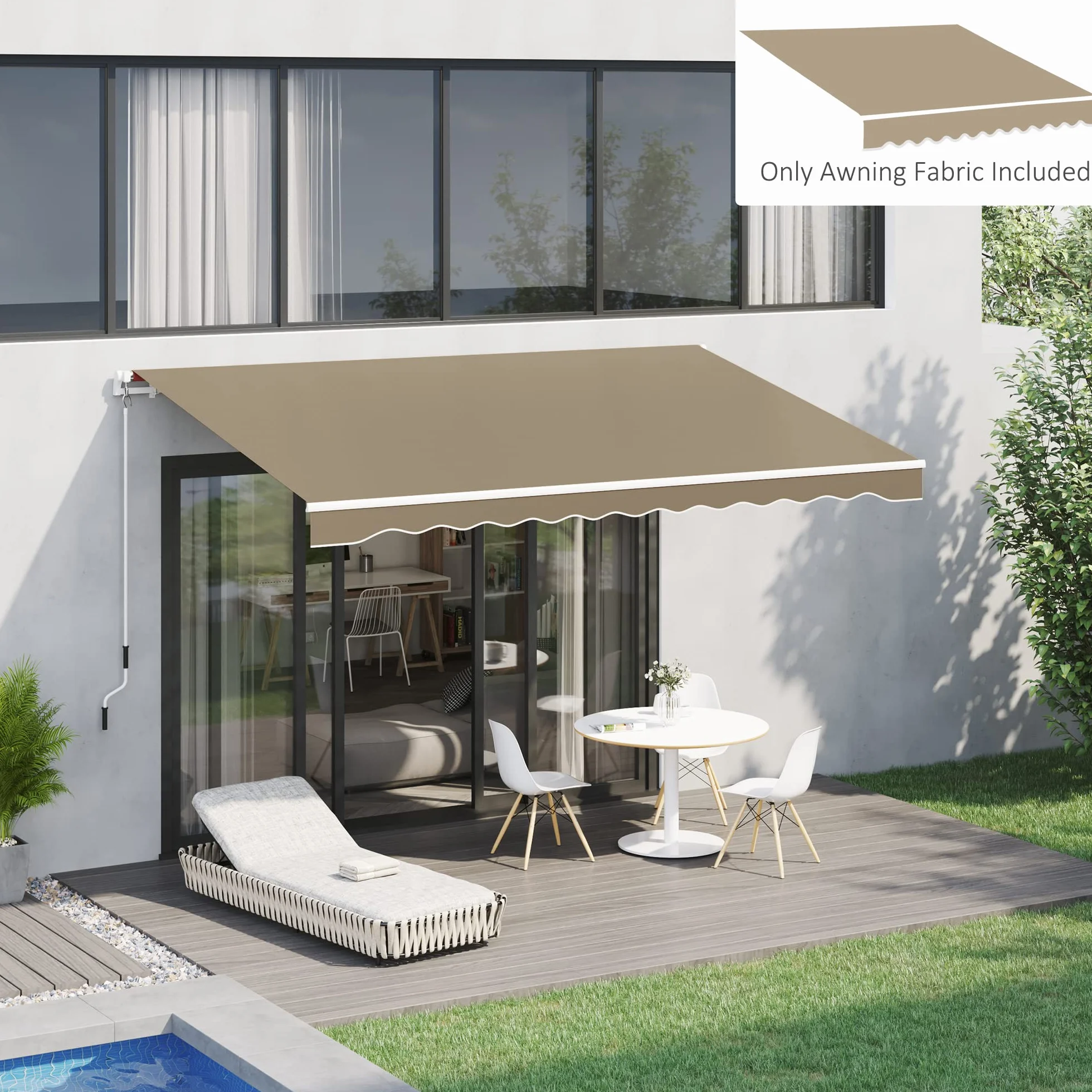 Outsunny Telo di Ricambio per Tenda Parasole Retrattile, Tessuto 4x2.5 m Poliestere Anti UV 30+, Beige