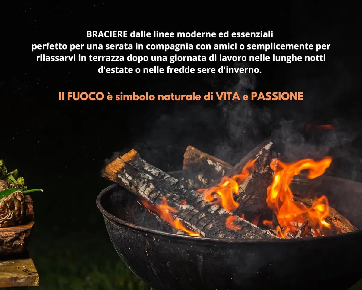 Braciere da Esterno Giardino Terrazzo Cestino in Ferro per Legna Ciotola per Fuoco Braciere Rotondo Diametro 39 cm Altezza 31,5 cm Mod. Canberra
