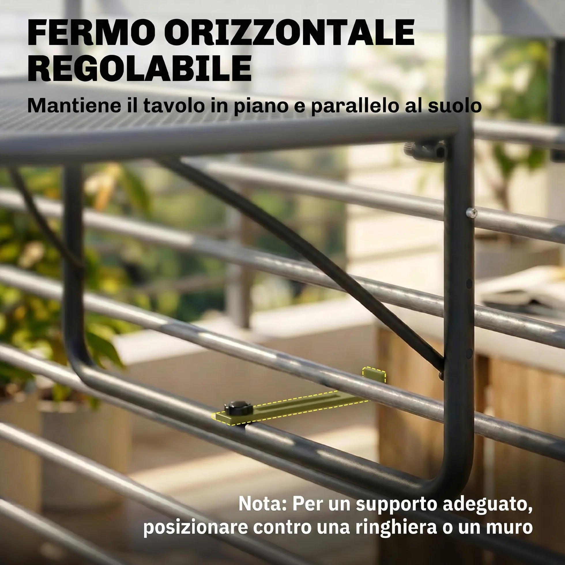 Outsunny Tavolino da Balcone Pieghevole in Metallo 3 Altezze Regolabili 60x56.5x45cm Nero