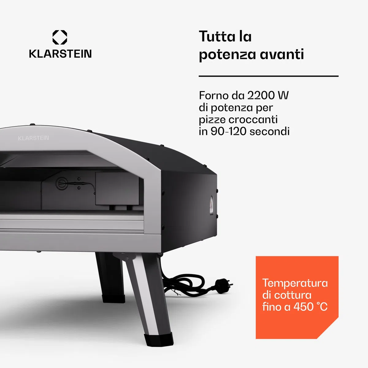 Klarstein LaFiamma Forno Per Pizza Elettrico 2200W Doppio Riscaldamento Termometro Pietra Inclusa 450°C