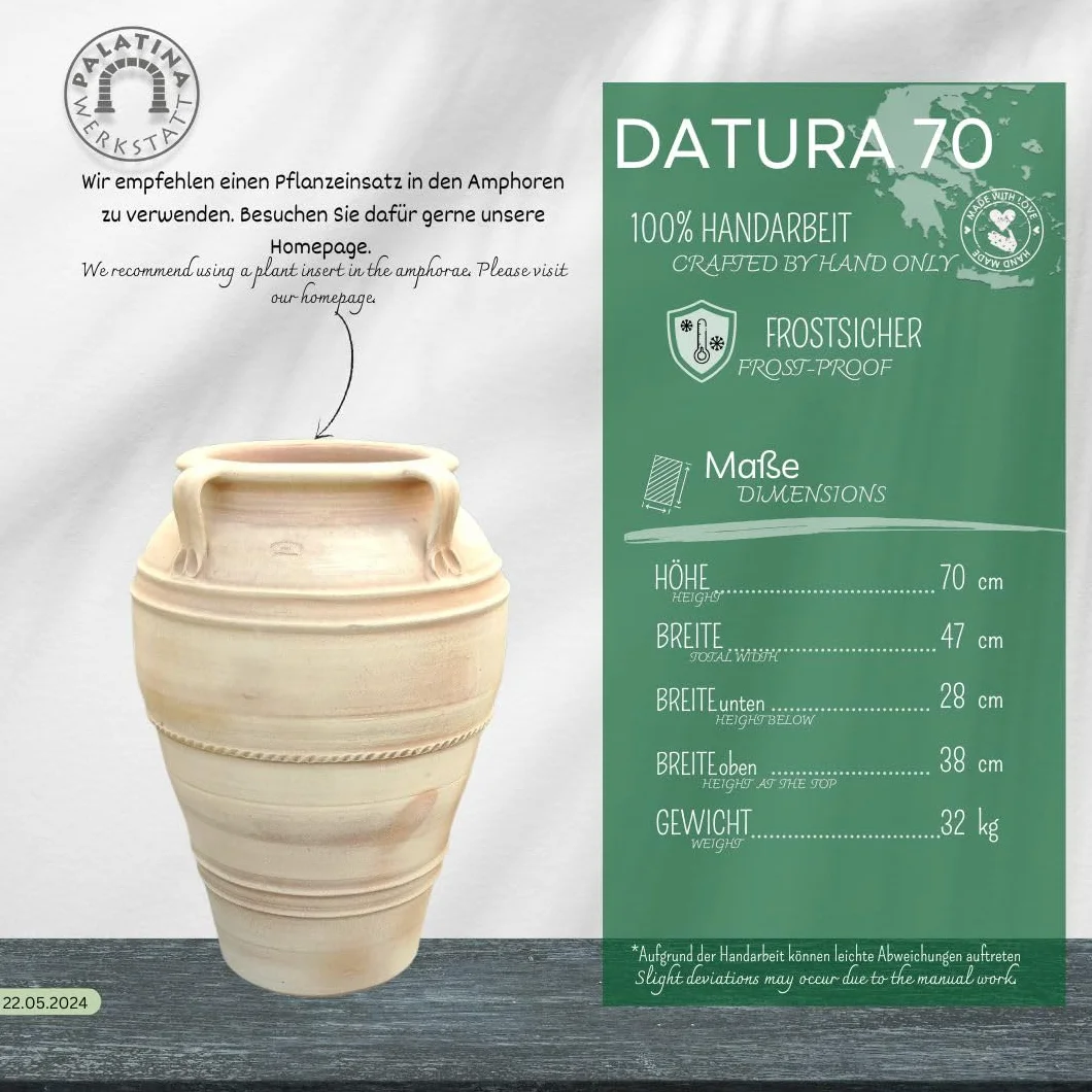 Palatina Werkstatt Esclusiva anfora in terracotta, 70 cm, 100% fatto a mano, bellezza inconfondibile per il vostro giardino e interni
