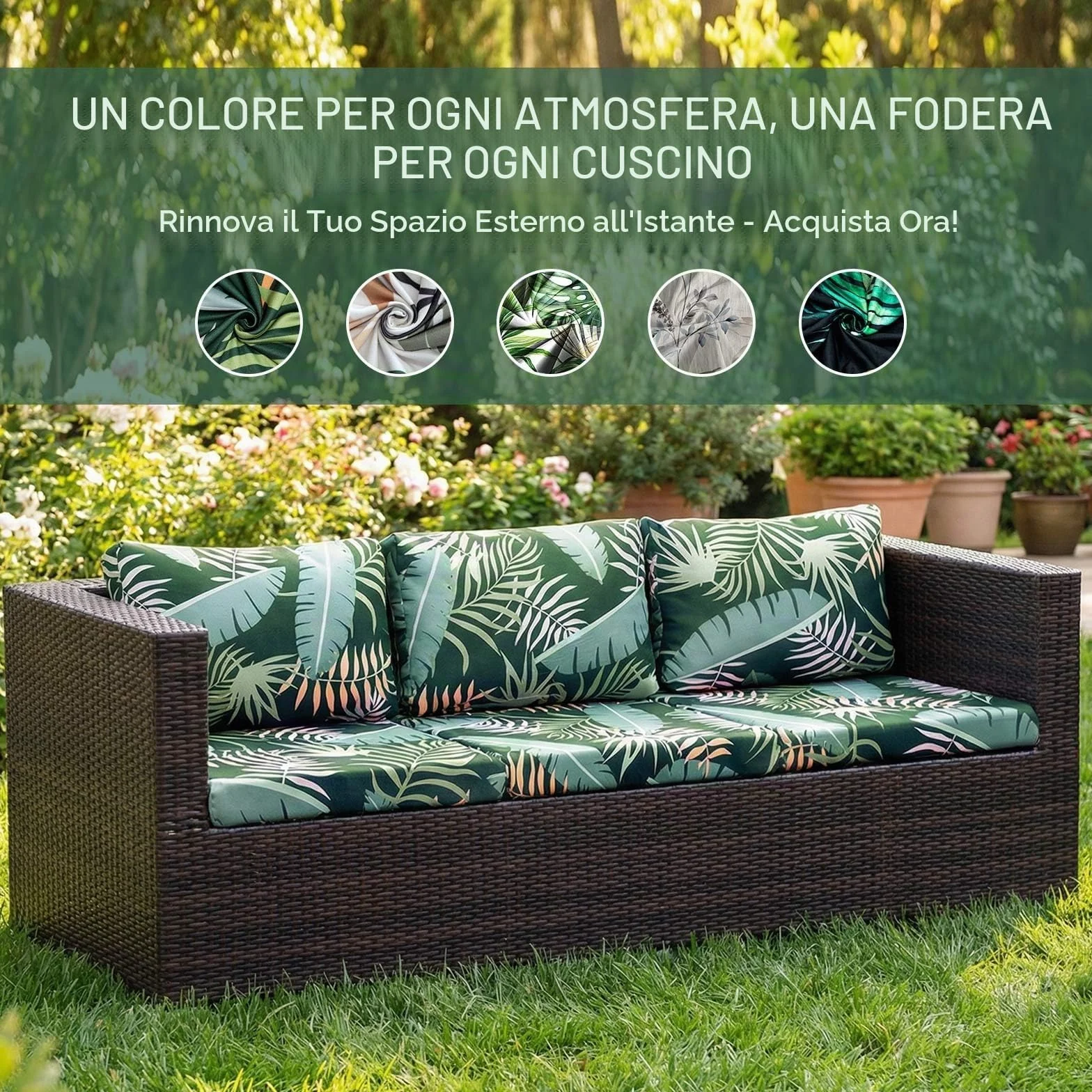 Federa per cuscino divano esterno elasticizzata ricambio 8 pezzi coprisedili patio protezioni resistenti