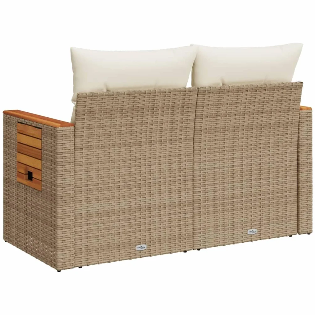IKAYAA Divanetto da Esterno 2 Posti con Contenitore Divano da Giardino in Polyrattan Salotto da Giardino in Polyrattan Set da arredo per Esterno con Cuscini-Beige e Bianco-2 pz