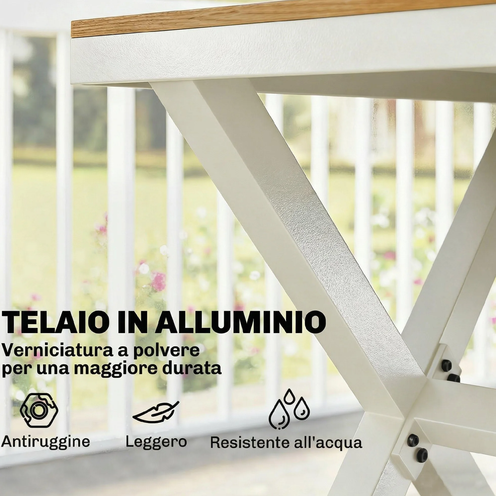 Outsunny Set Tavolo e Sedie da Giardino 7 Pezzi, Alluminio, 6 Sedie Impilabili, Tavolo Effetto Legno, Teak