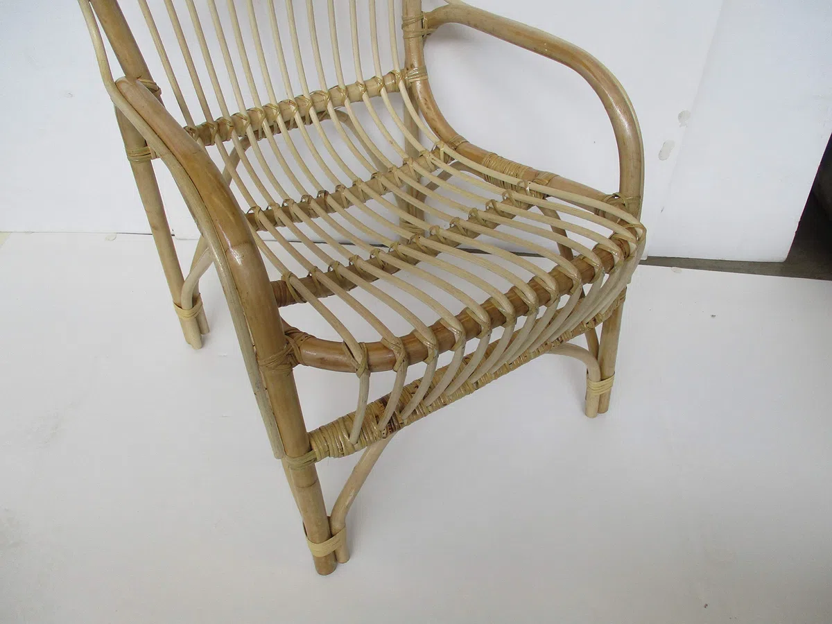 Fotel Rattan Naturalny 56x63x110 cm Ogrodowy Salon