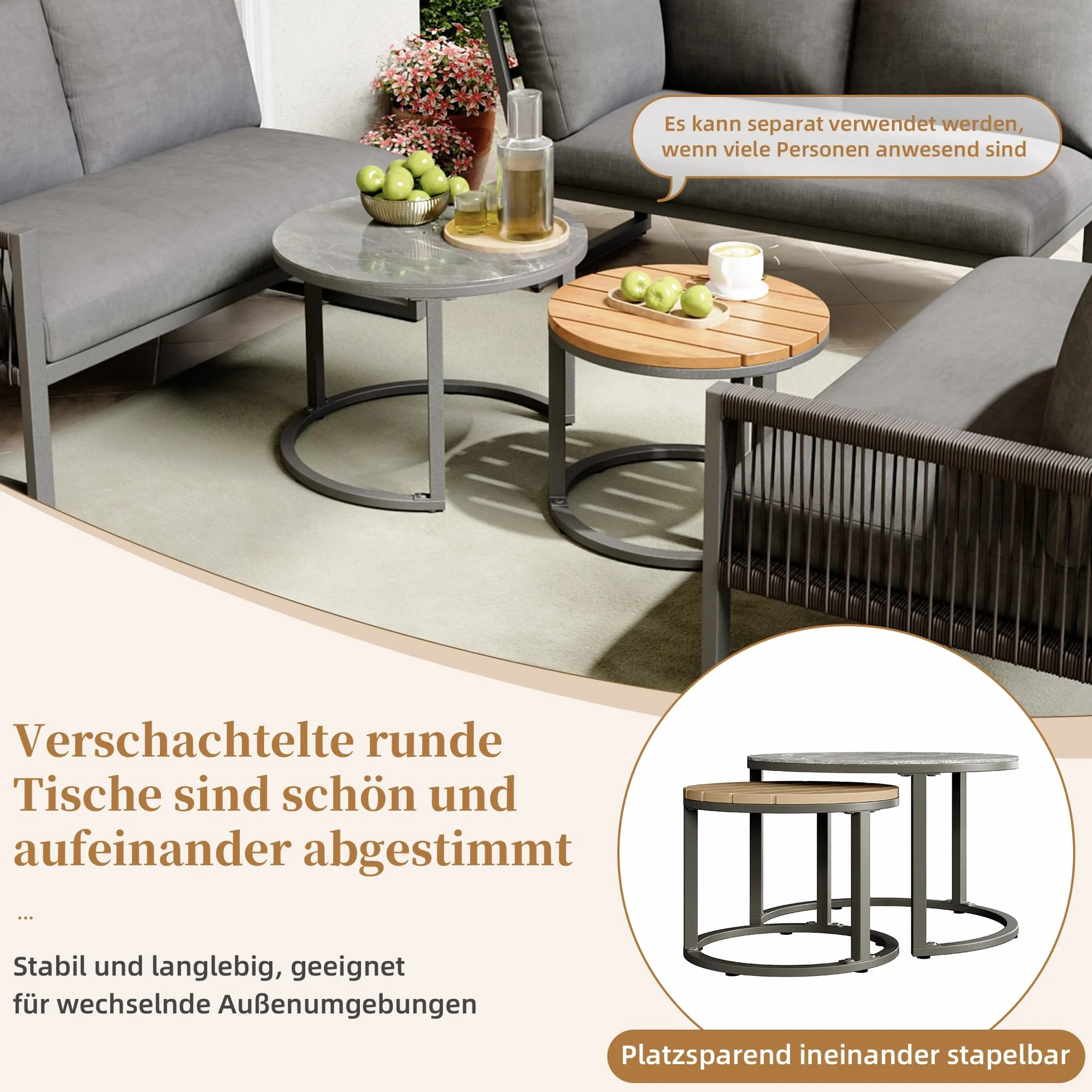 Soweiz Set di mobili da giardino per 6-7 persone divano ad angolo ferro zincato gambe regolabili cuscini seduta schiena 123x68x86 cm