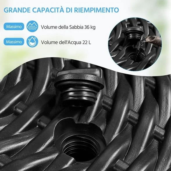 Yaheetech Base per Ombrellone da Giardino Riempibile 22L Ø38mm Ø48mm Nero