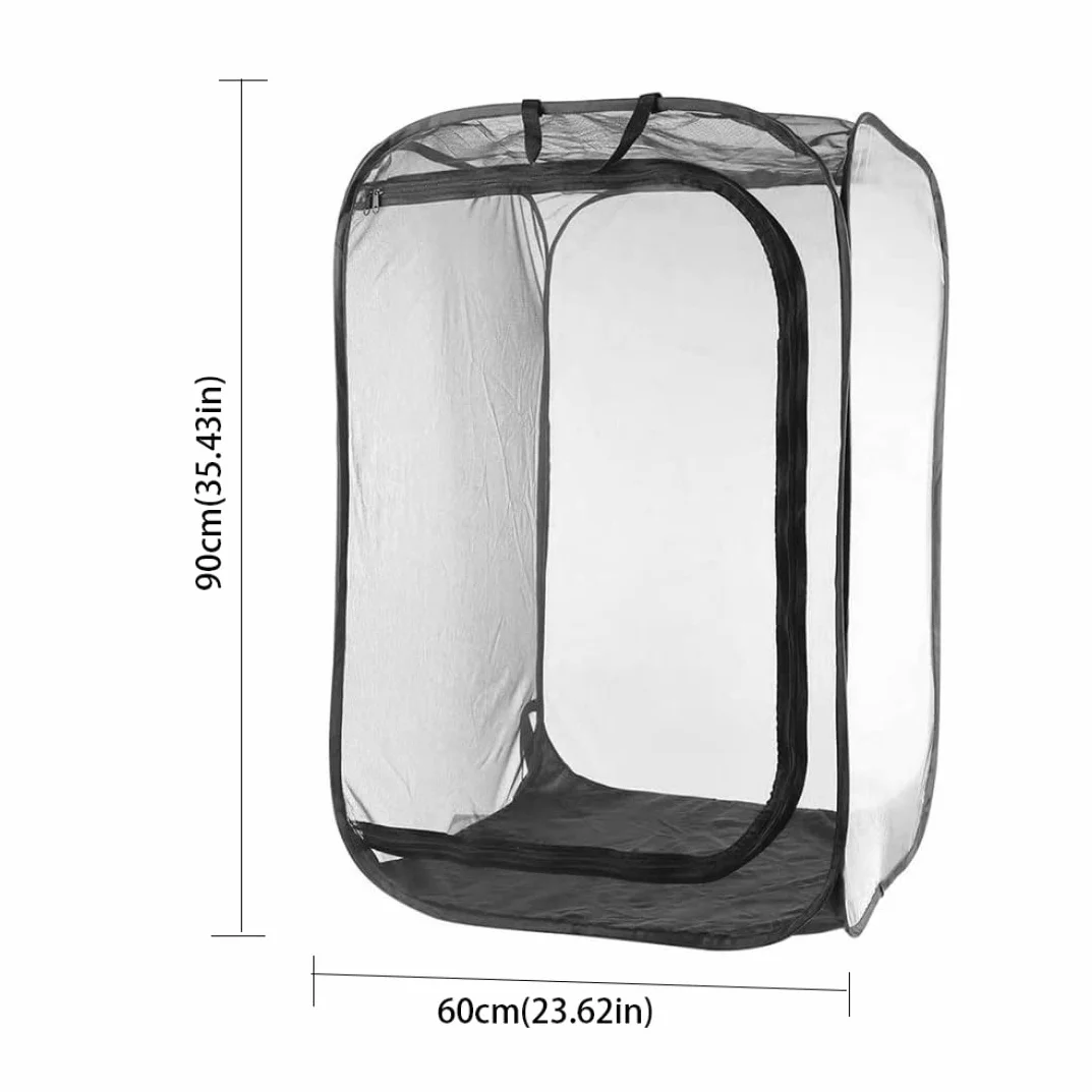 Gabbia per Insetti 24x24x35 Pollici Pieghevole Trasparente con Cerniera e Maniglia per Farfalle
