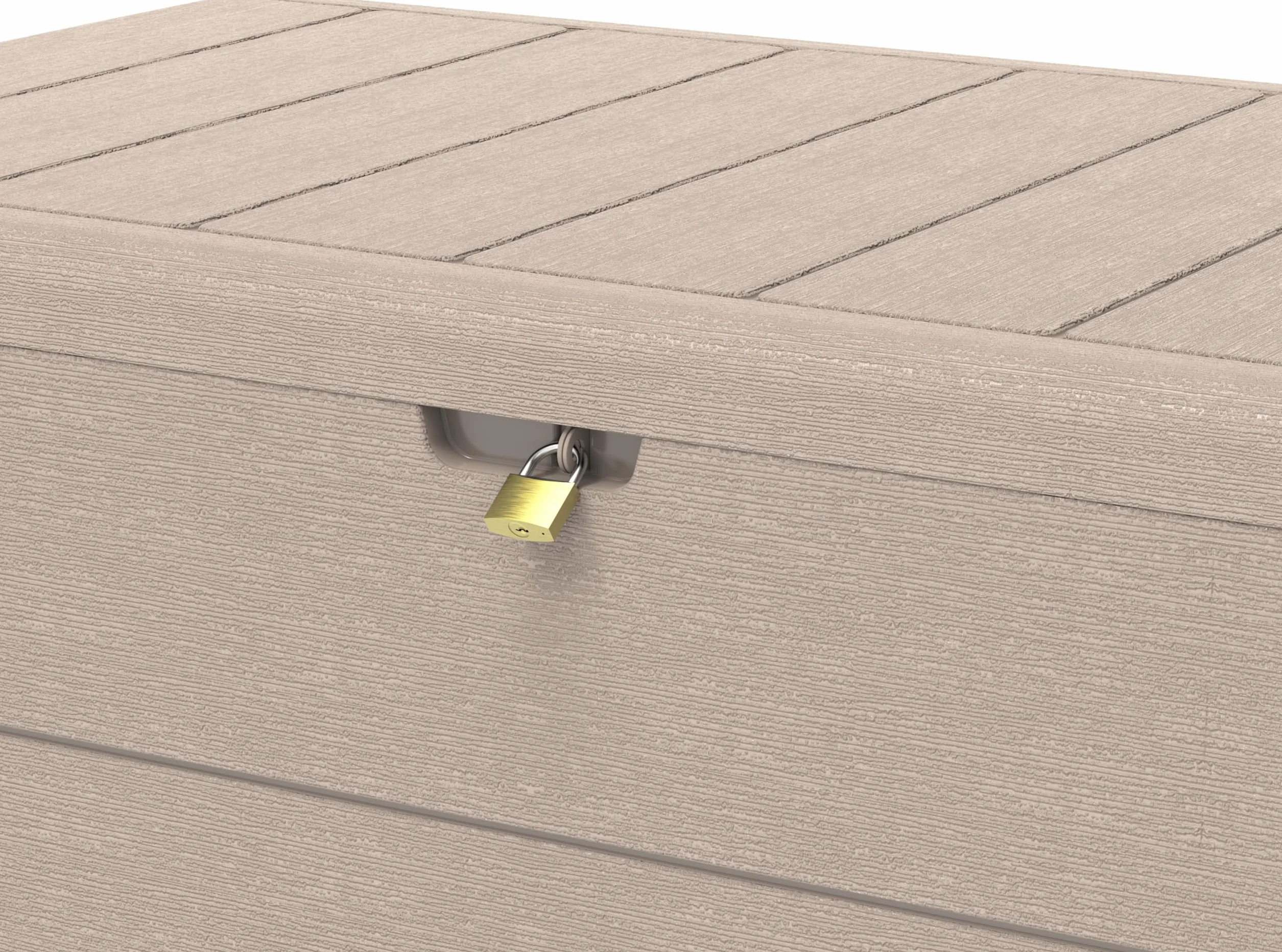 Duramax Cedargrain Durabox 270 Litri/ 71 Galloni Baule da Giardino, Cassapanca Contenitore da Esterno in plastica con ruote e maniglie, Scatole Per Esterni, Tortora caldo, 55.7 x 45.3 x 117.2 cm
