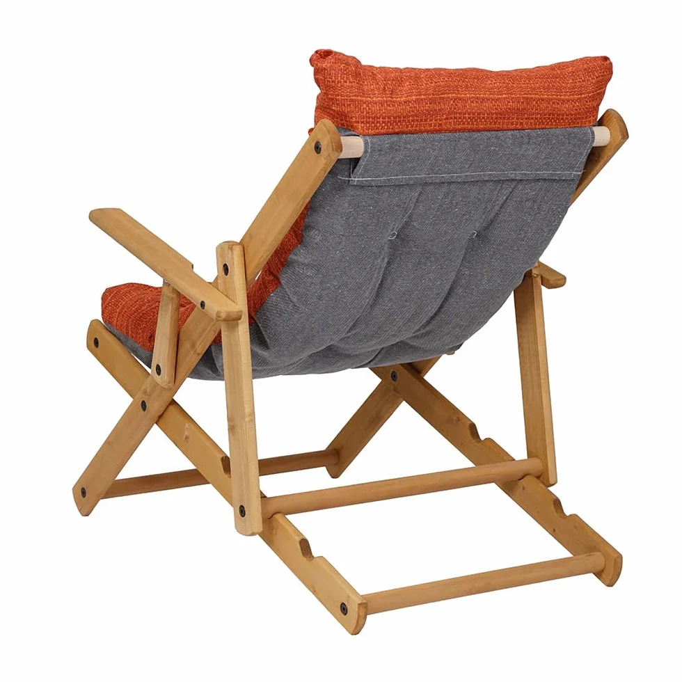 Poltrona Pieghevole sdraio in legno Abete 3 Posizioni Cuscino tessuto Imbottito per soggiorno giardino made in italy - RELAX (Aragosta)
