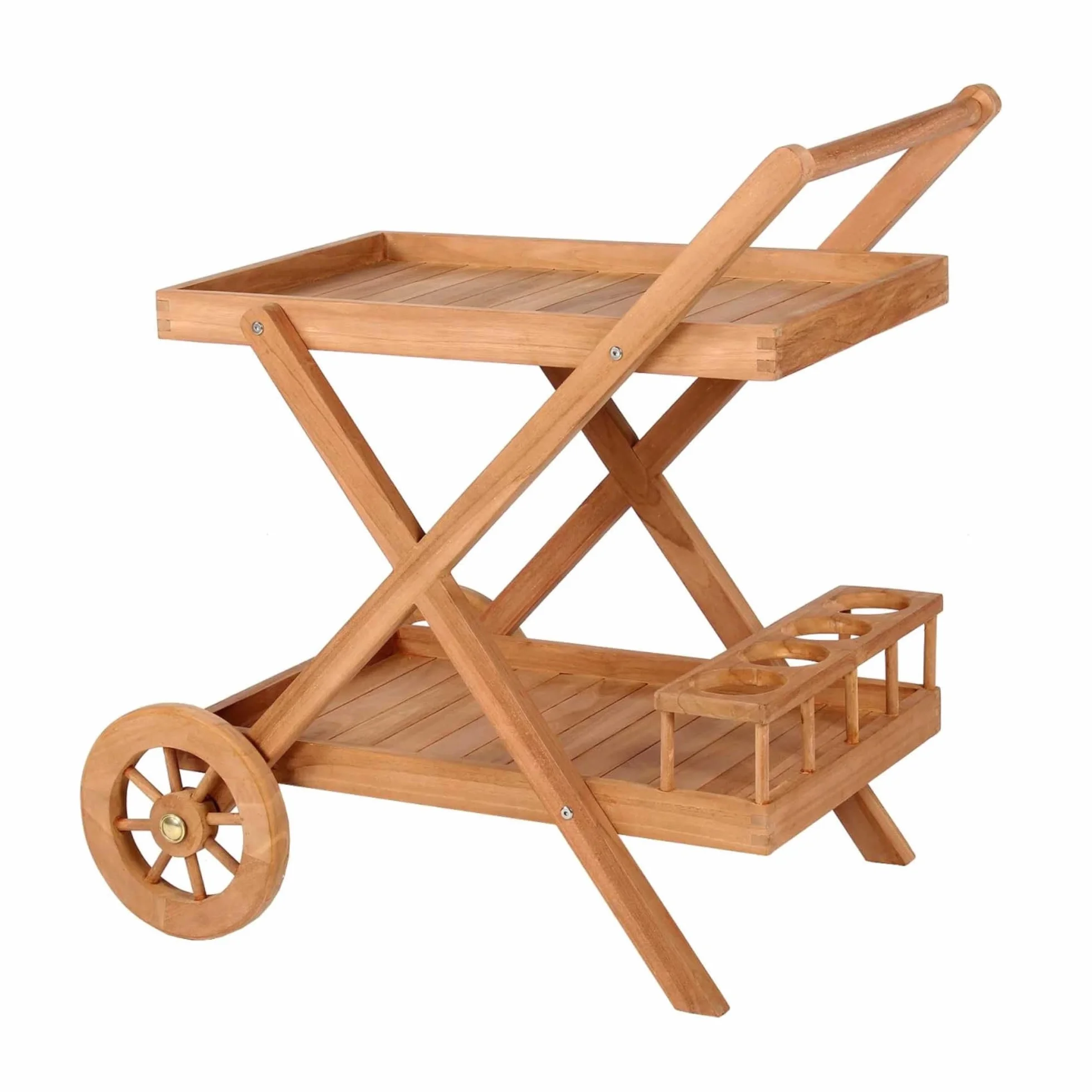 MR. DEKO® Carrello da portata Chester in teak – Tavolo da giardino – Mobili da esterno