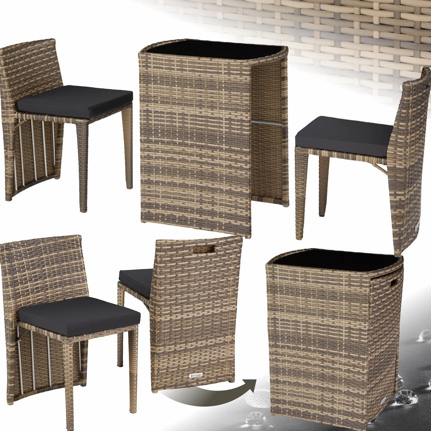 Set Bistrot Rattan Amburgo con Cuscini Idrorepellenti e Telaio in Alluminio