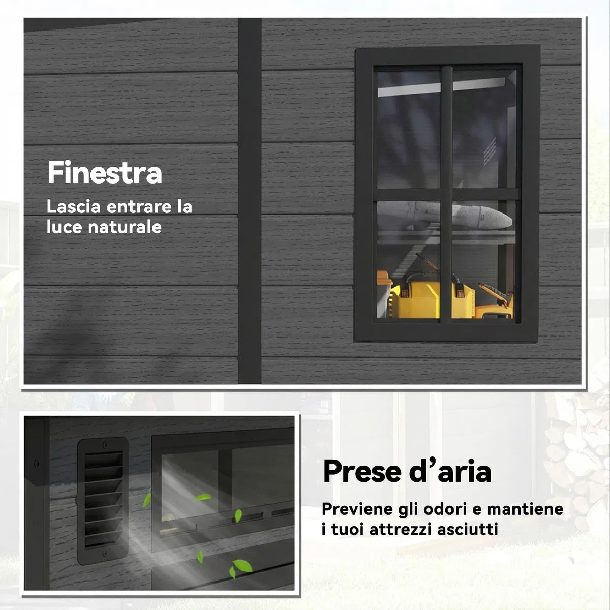 Casetta da Giardino con 2 Ante, in Pp e Alluminio, 182x182x196 cm, Grigio Scuro