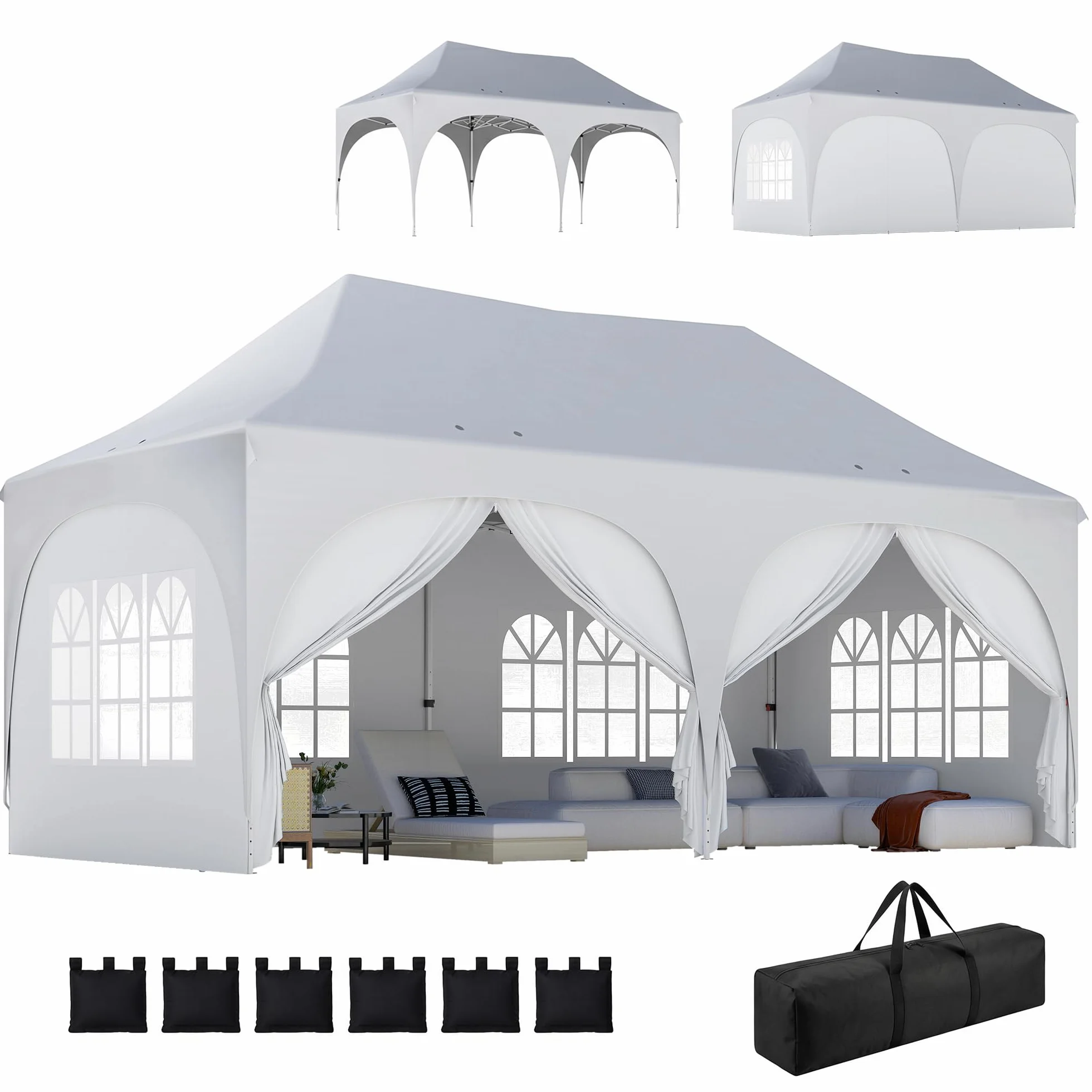 Outsunny Gazebo 3x6 m Pieghevole Pop Up Altezza Regolabile con Pareti Laterali UV30+ per Esterno Grigio Chiaro/Bianco